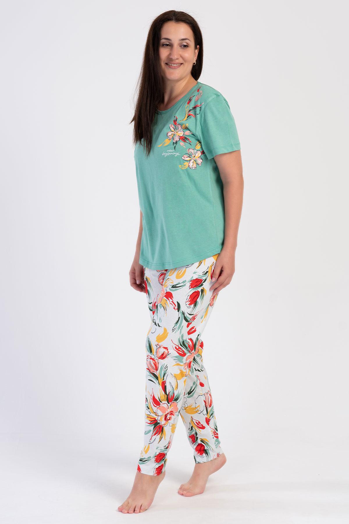 Pamuklu Kadın Büyük Beden Kısa Kol Pijama Takım
