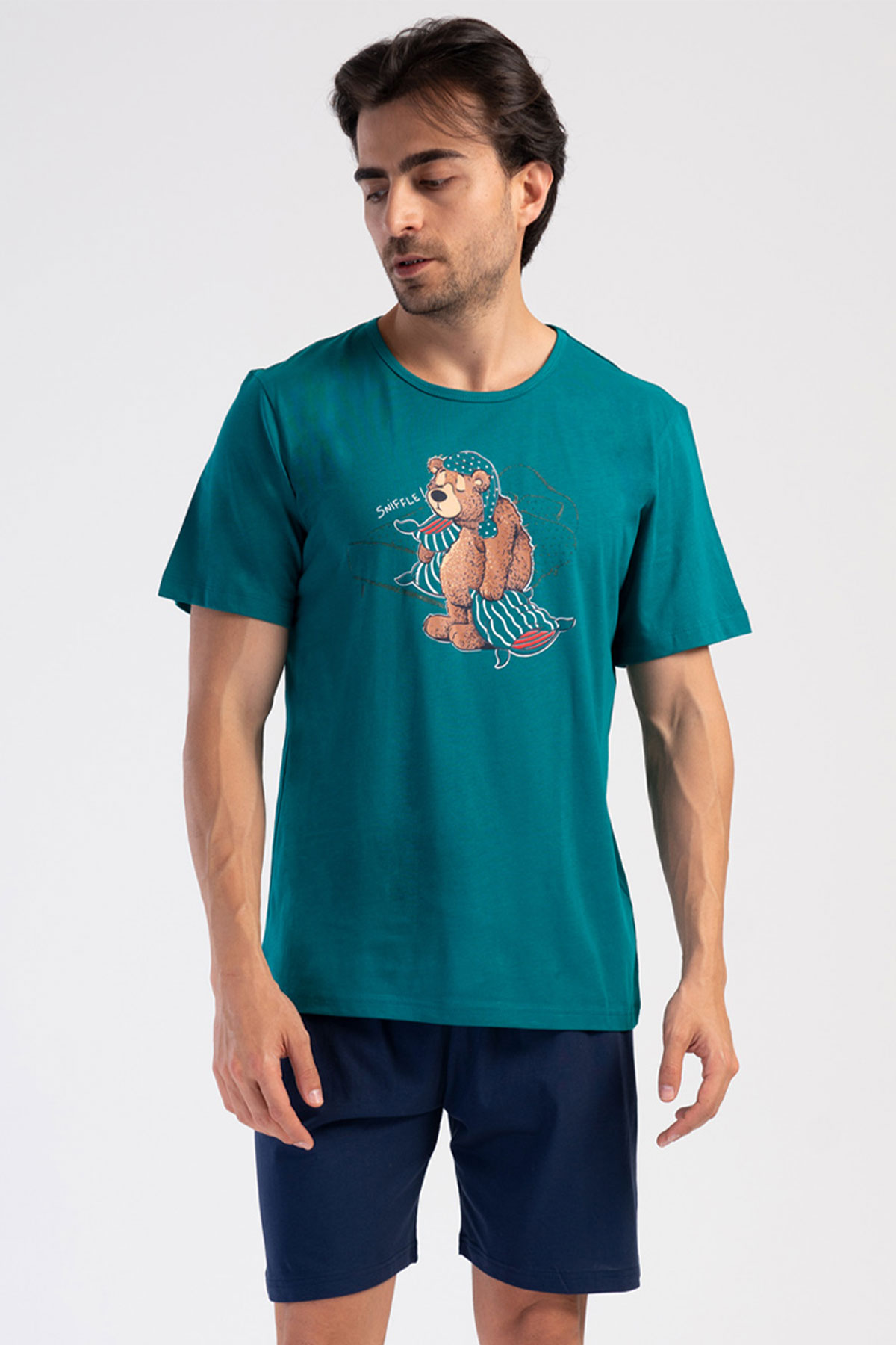 Pamuklu Erkek Büyük Beden Kısa Kol Şortlu Pijama Takım
