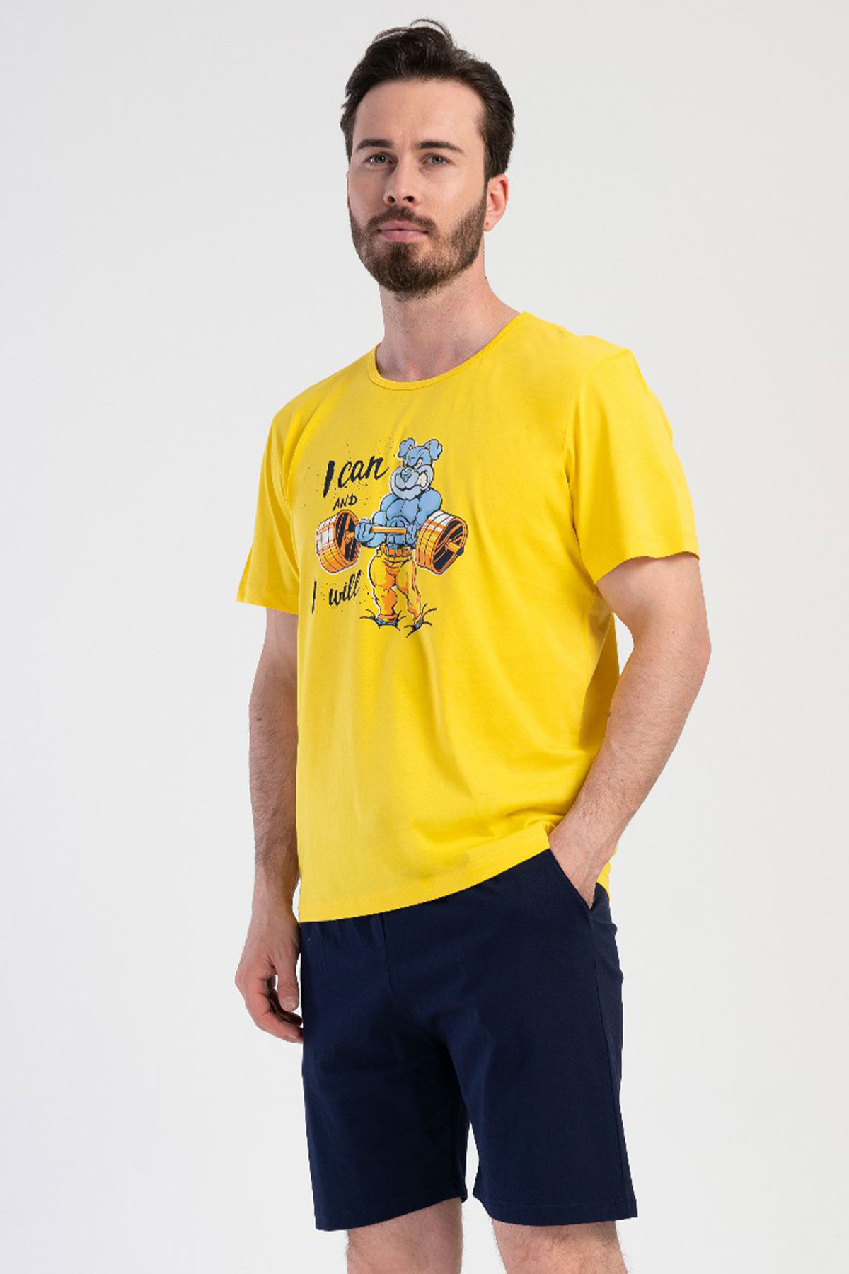 Pamuklu Erkek Kısa Kol Şortlu Pijama Takım
