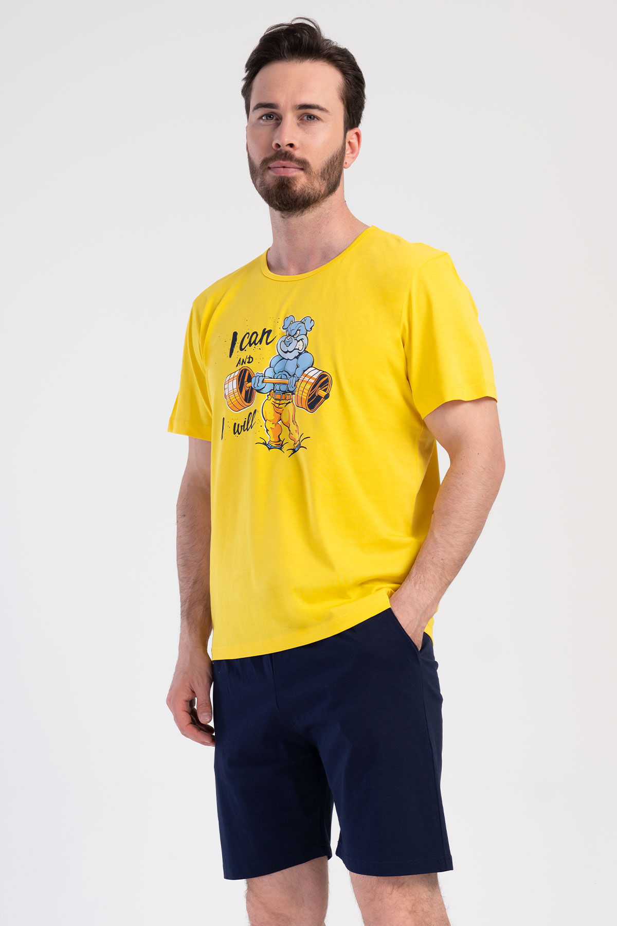 Pamuklu Erkek Büyük Beden Kısa Kol Şortlu Pijama Takım
