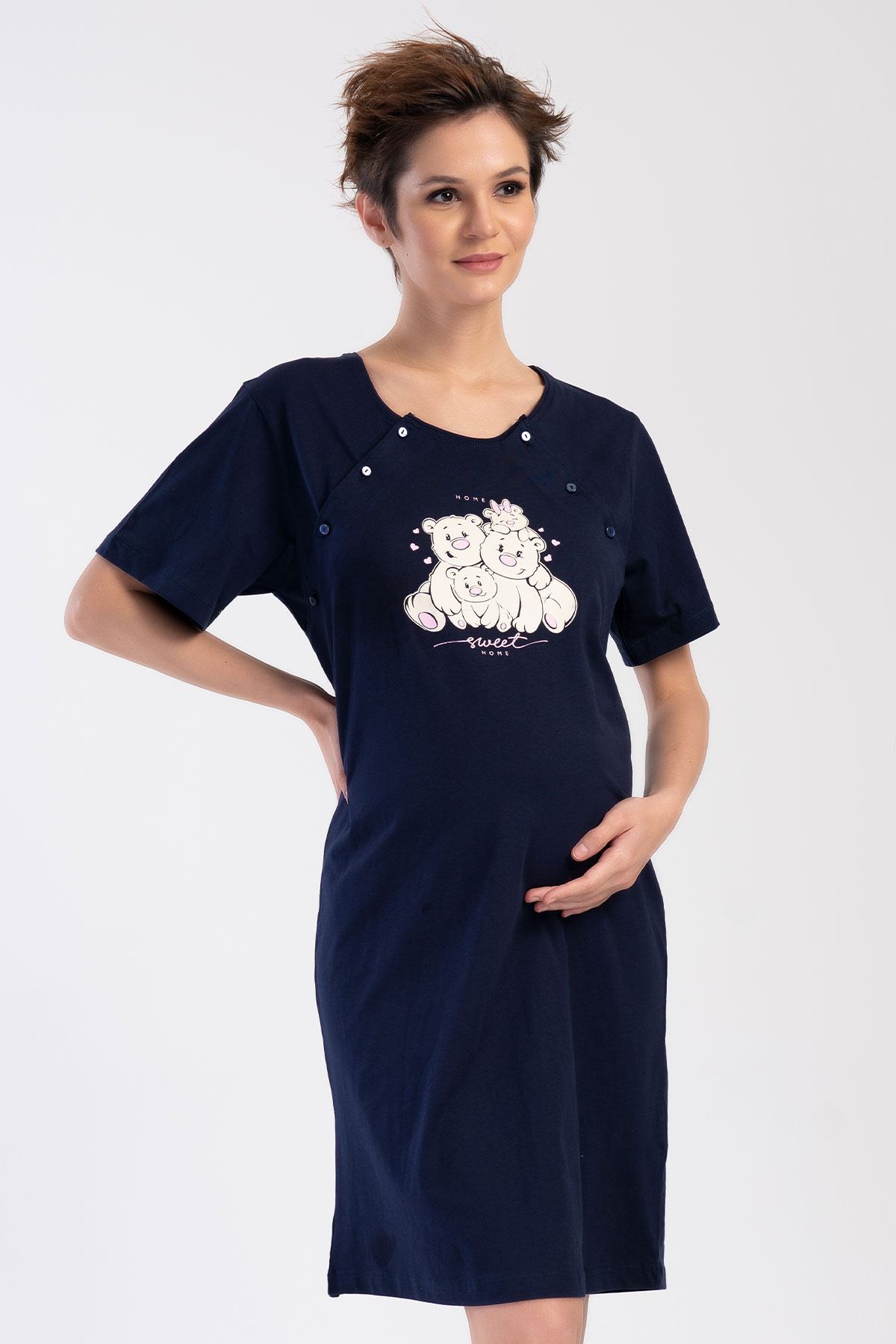 Pamuklu Kadın Kısa Kol Hamile gecelik
