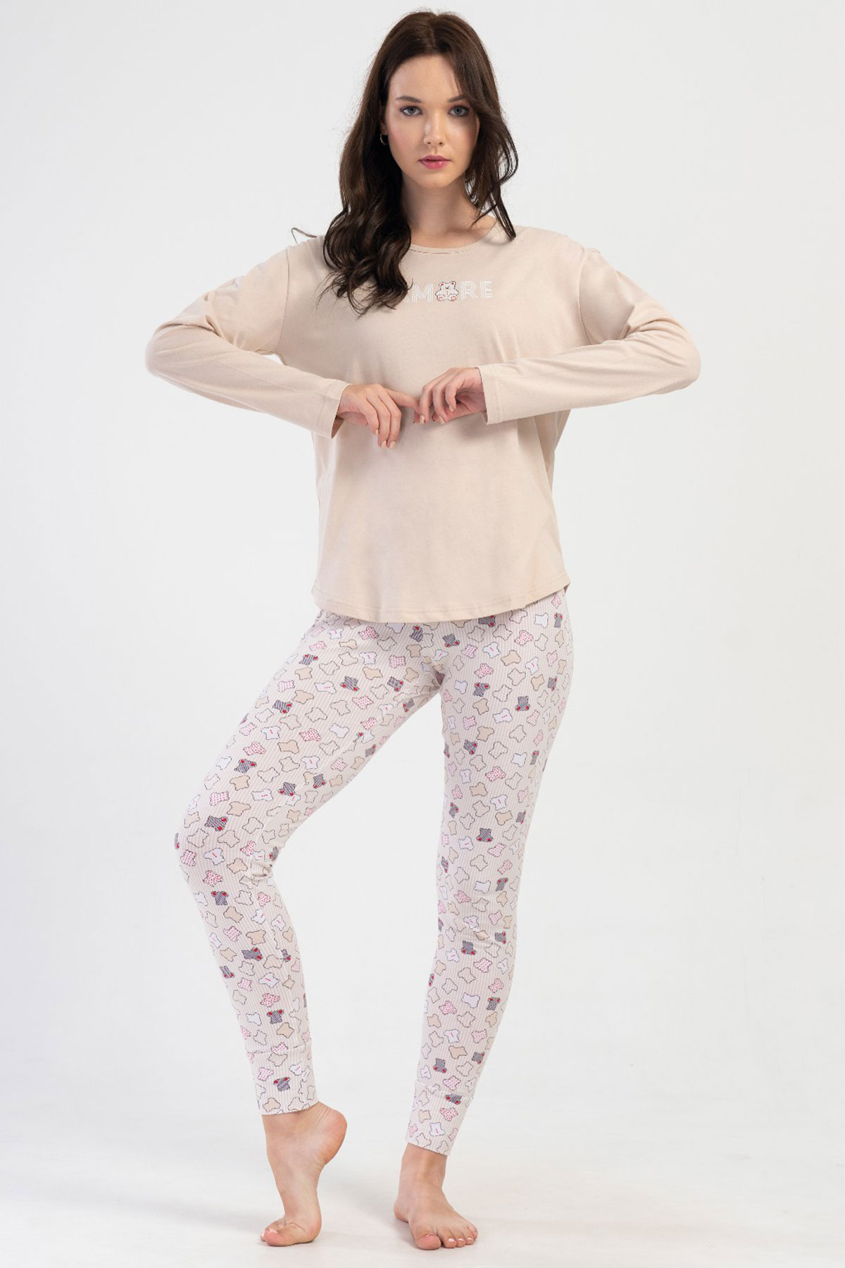 Pamuklu Kadın Uzun Kol Tayt Pijama Takım

