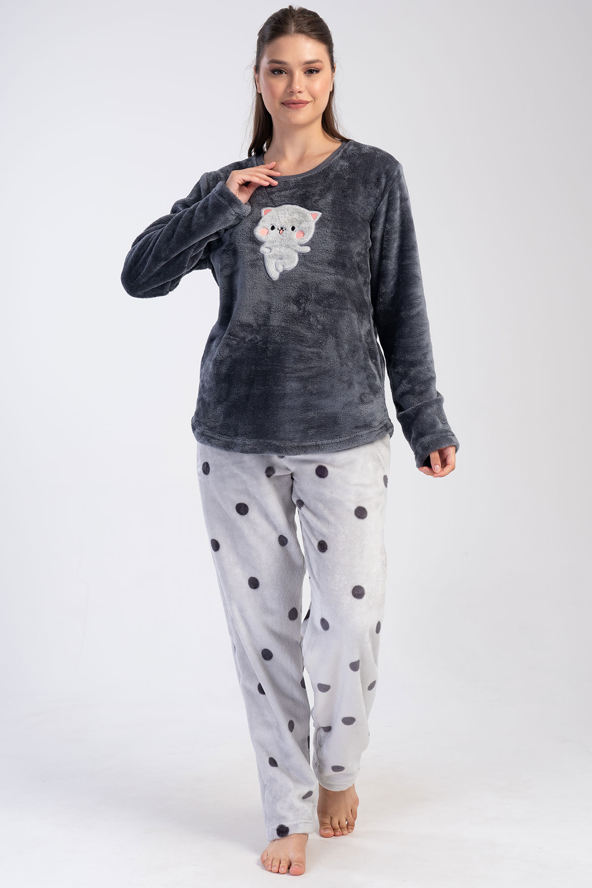 Kadın Welsoft Büyük Beden Uzun Kol Pijama Takım
