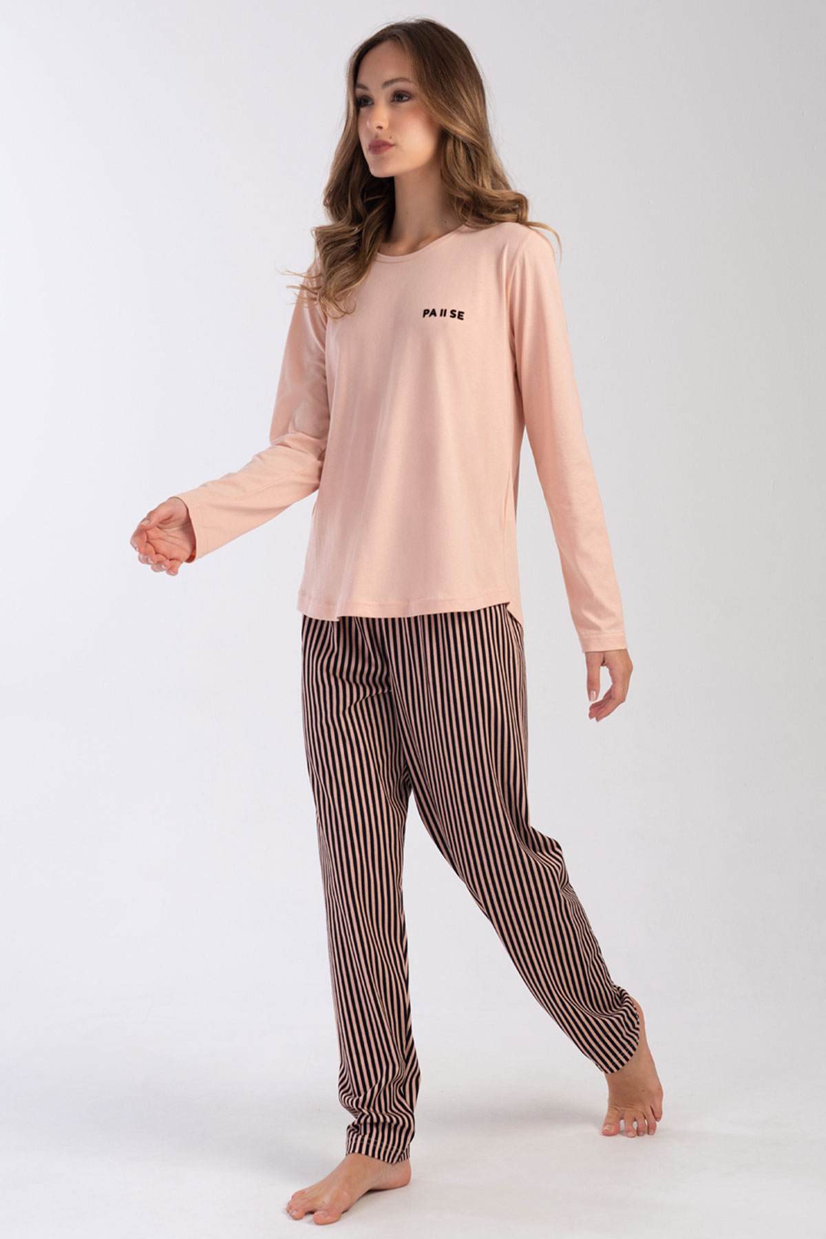 Pamuklu Kadın Büyük Beden Uzun Kol Pijama Takım
