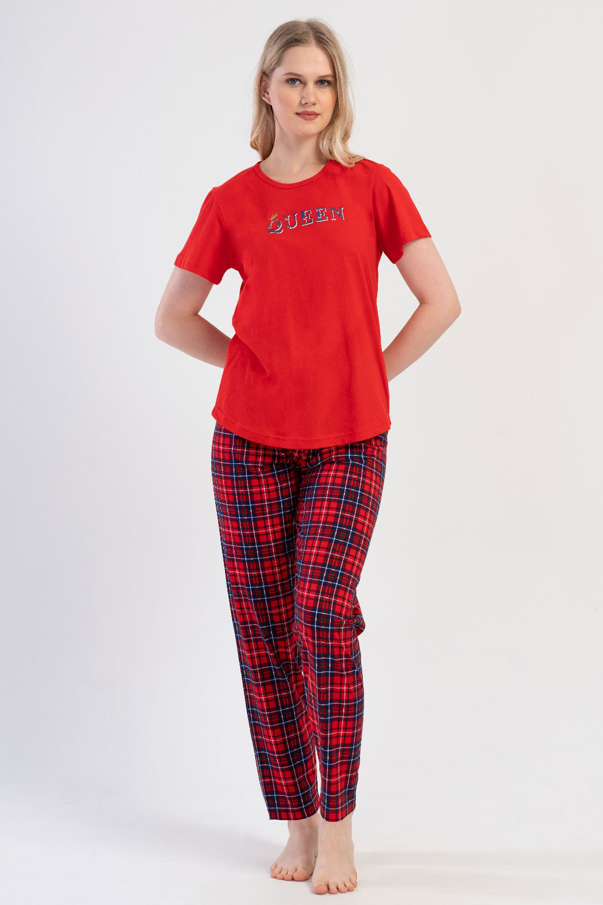 Pamuklu Kadın Büyük Beden Kısa Kol Pijama Takım
