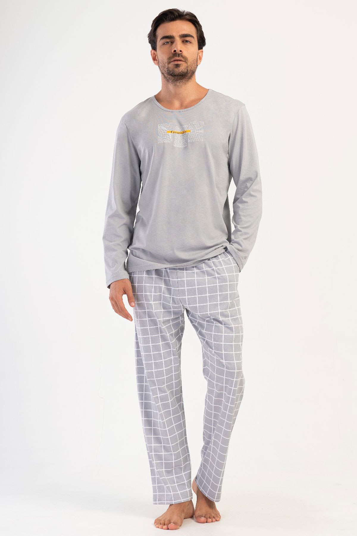 Pamuklu Erkek Büyük Beden Uzun Kol Pijama Takım
