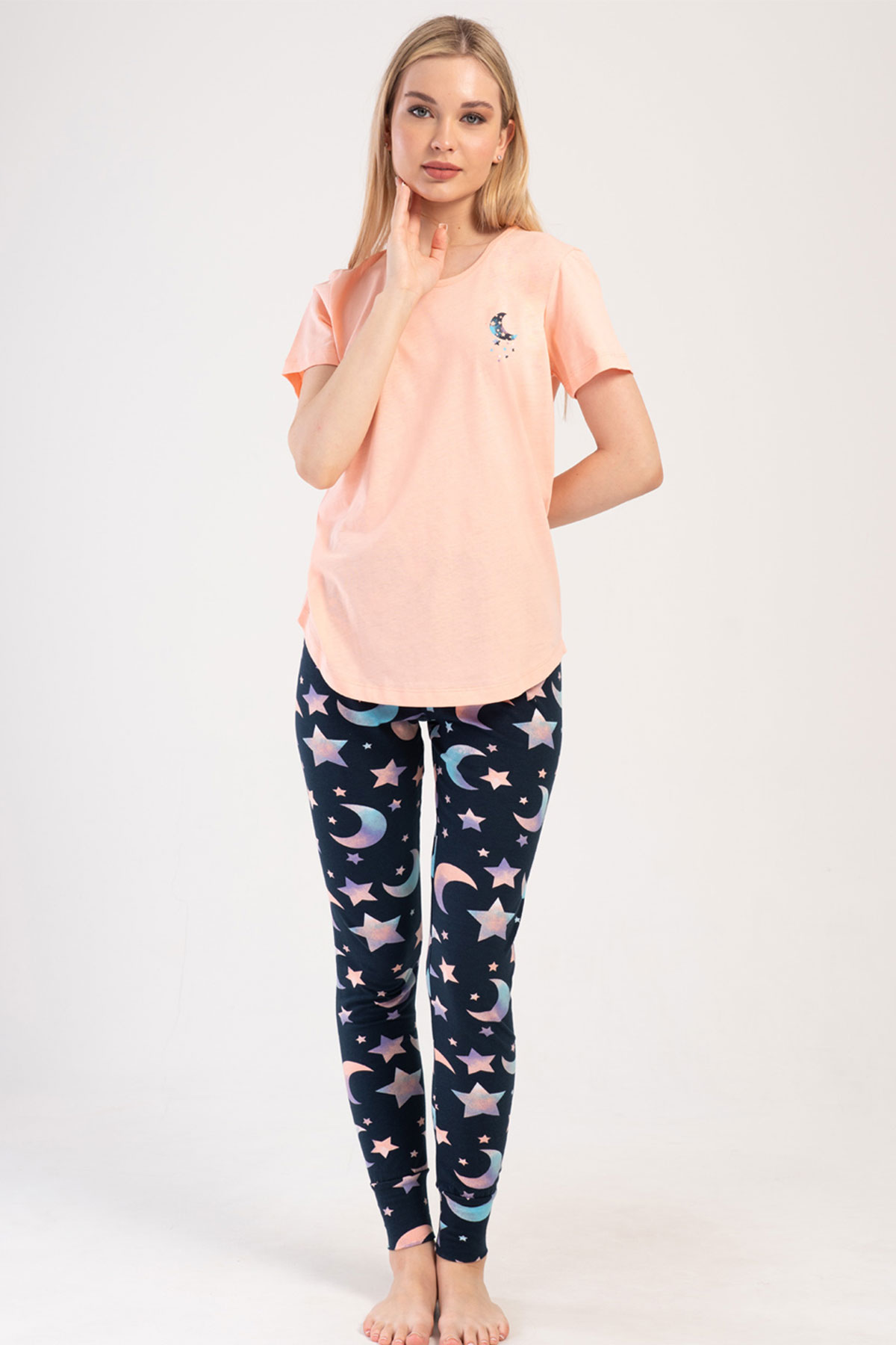 Pamuklu Kadın Kısa Kol Tayt Pijama Takım
