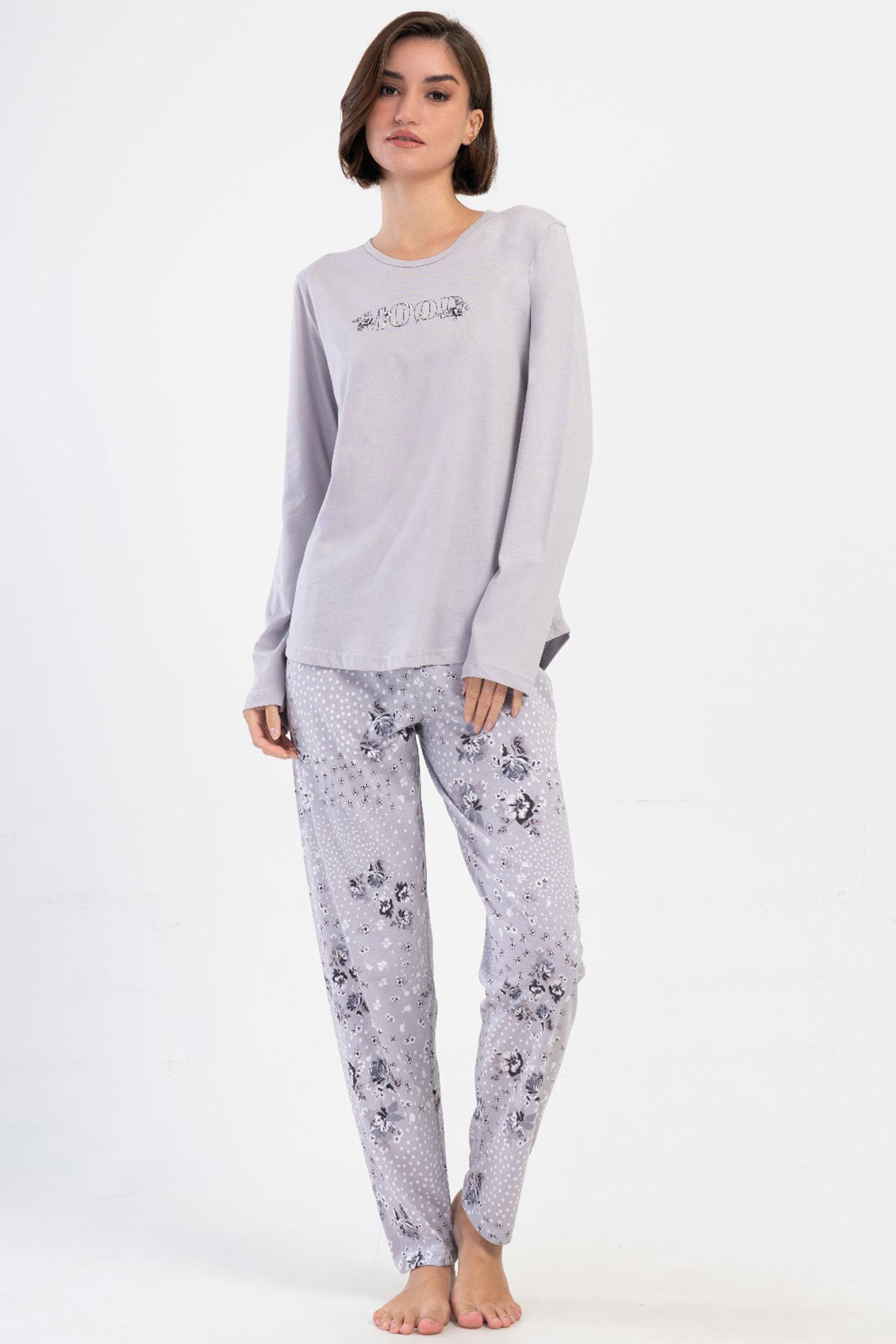 Pamuklu Kadın Büyük Beden Uzun Kol Pijama Takım
