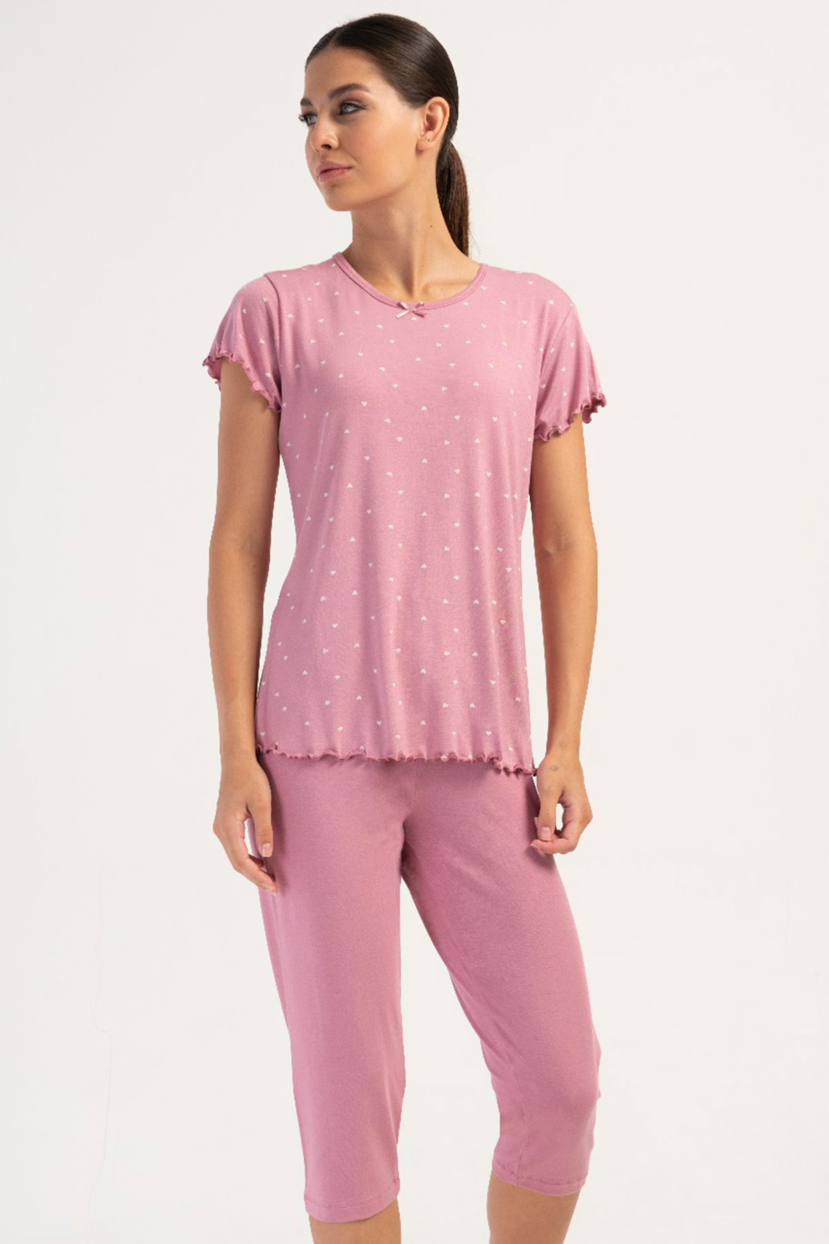 Kadın Vıscon Kısa Kol Kaprili Pijama Takım
