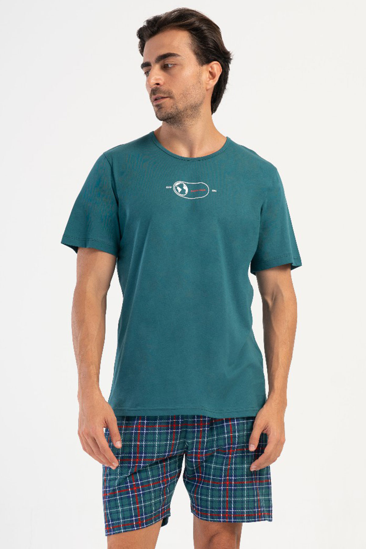 Pamuklu Erkek Kısa Kol Şortlu Pijama Takım
