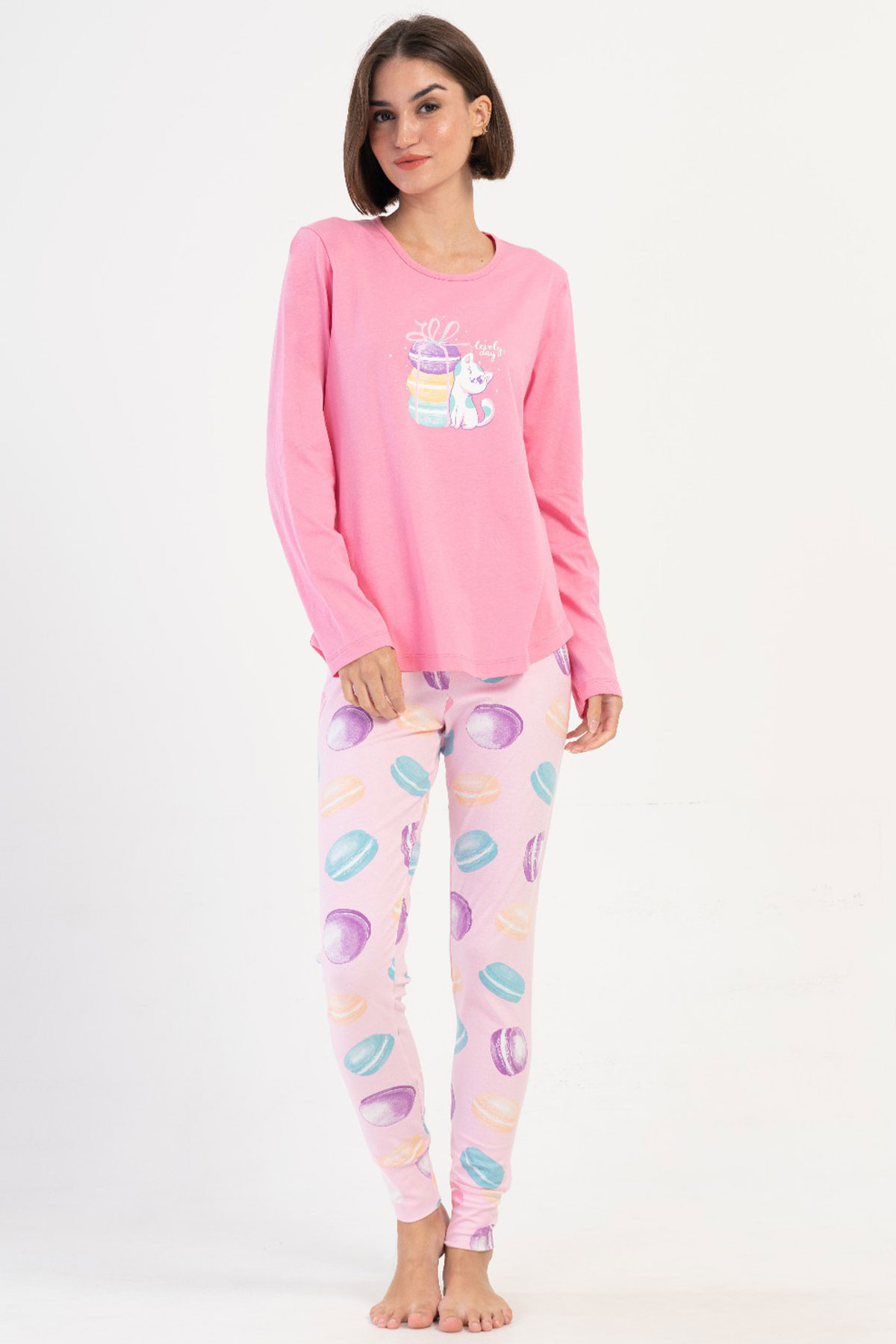 Pamuklu Kadın Uzun Kol Tayt Pijama Takım
