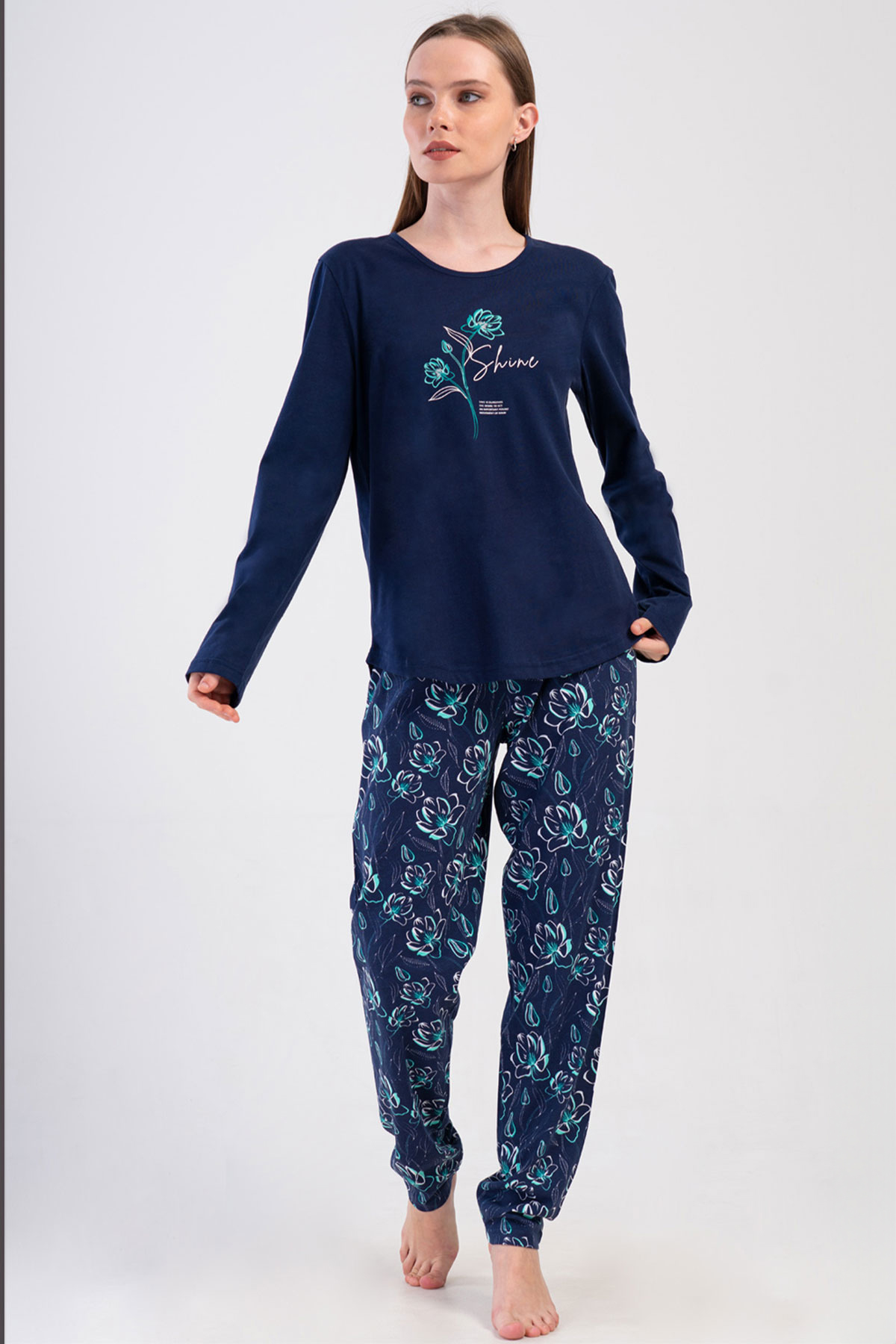 Pamuklu Kadın Büyük Beden Uzun Kol Pijama Takım
