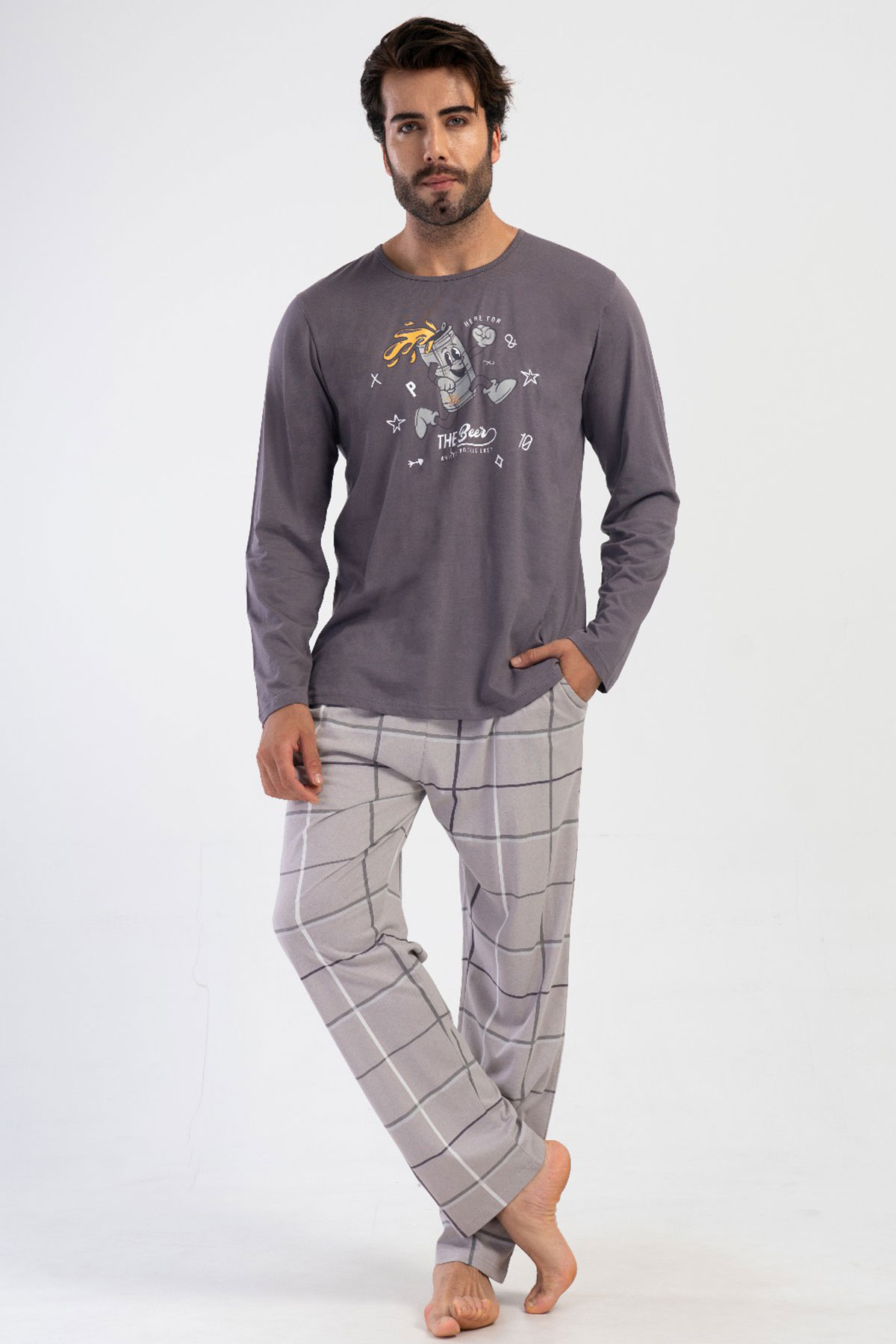 Pamuklu Erkek Büyük Beden Uzun Kol Pijama Takım
