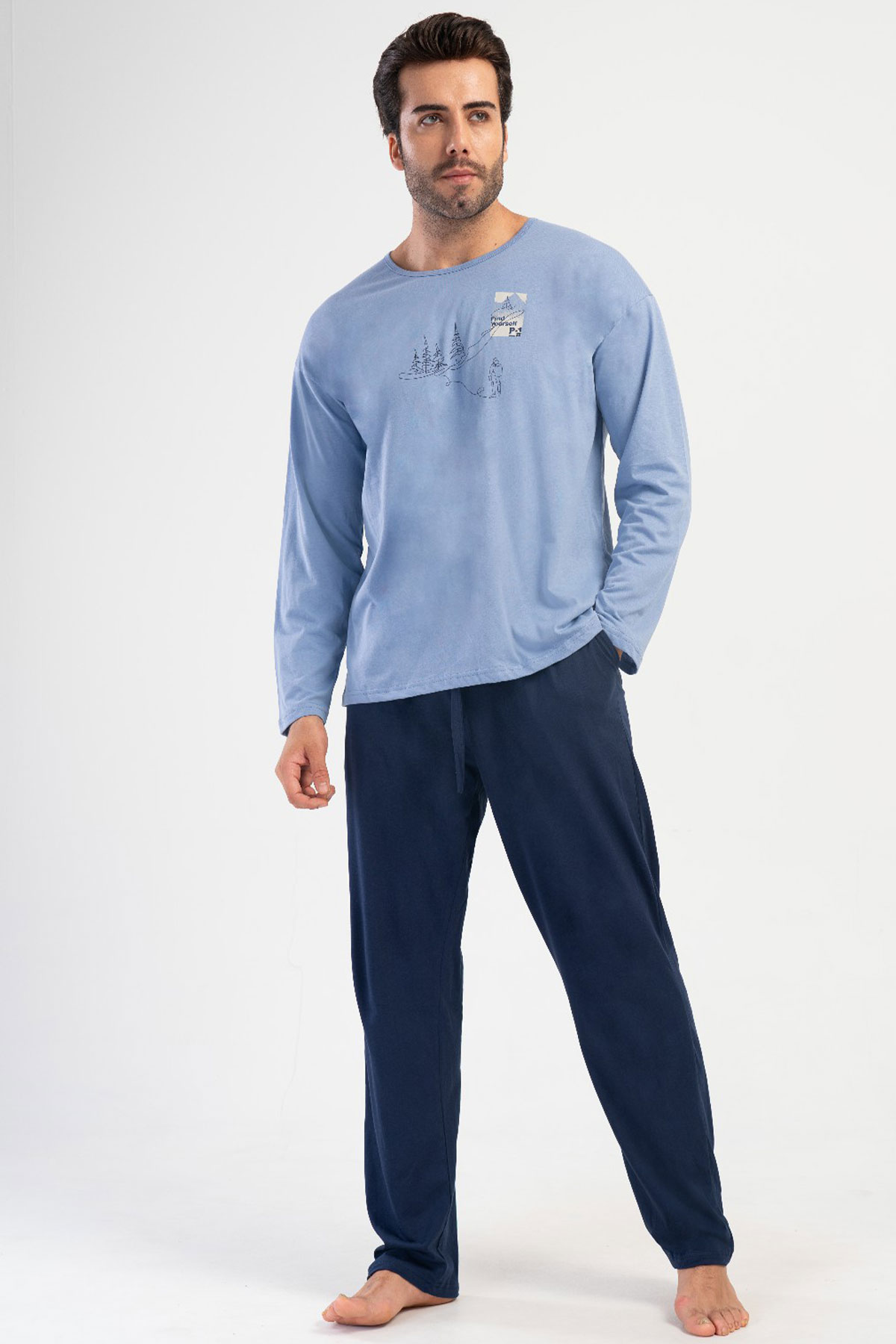 Pamuklu Erkek Büyük Beden Uzun Kol Pijama Takım

