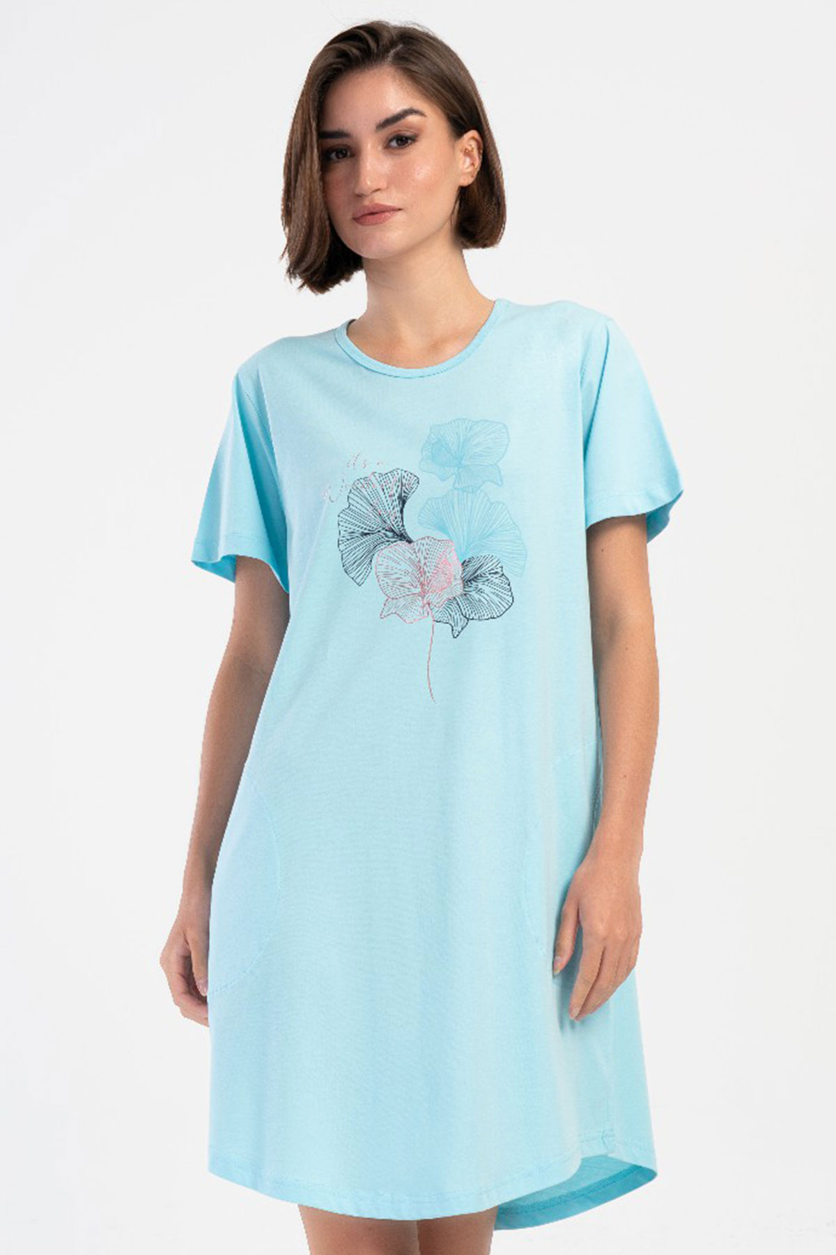Pamuklu Kadın Büyük Beden Kısa Kol Gecelik
