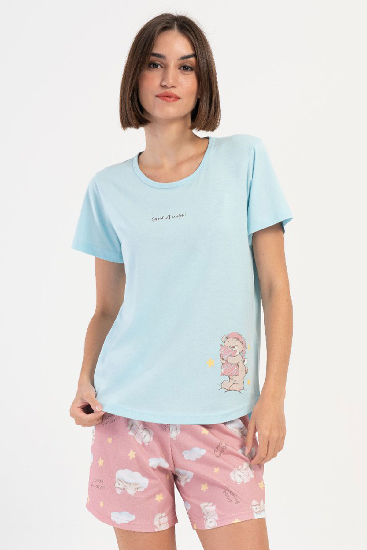 Pamuklu Kadın Kısa Kol Şortlu Pijama Takım
