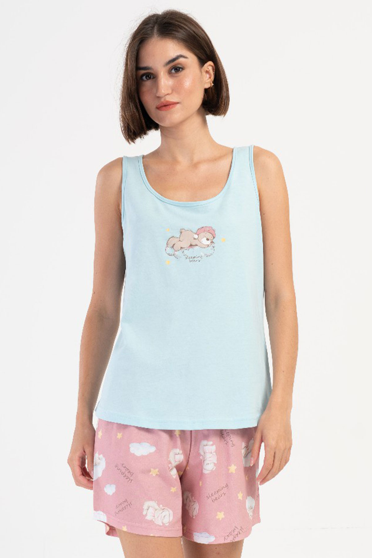 Pamuklu Kadın Genıs Askılı Şortlu Pijama Takım
