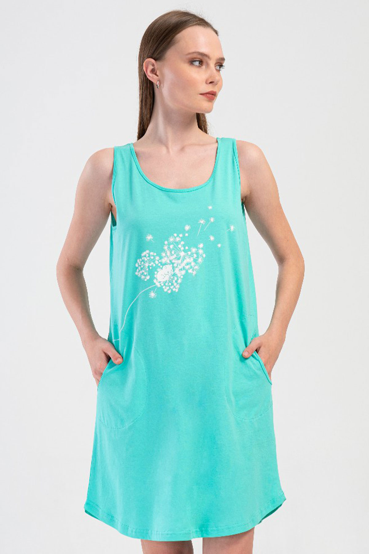 Pamuklu Kadın Genıs Askılı Gecelik
