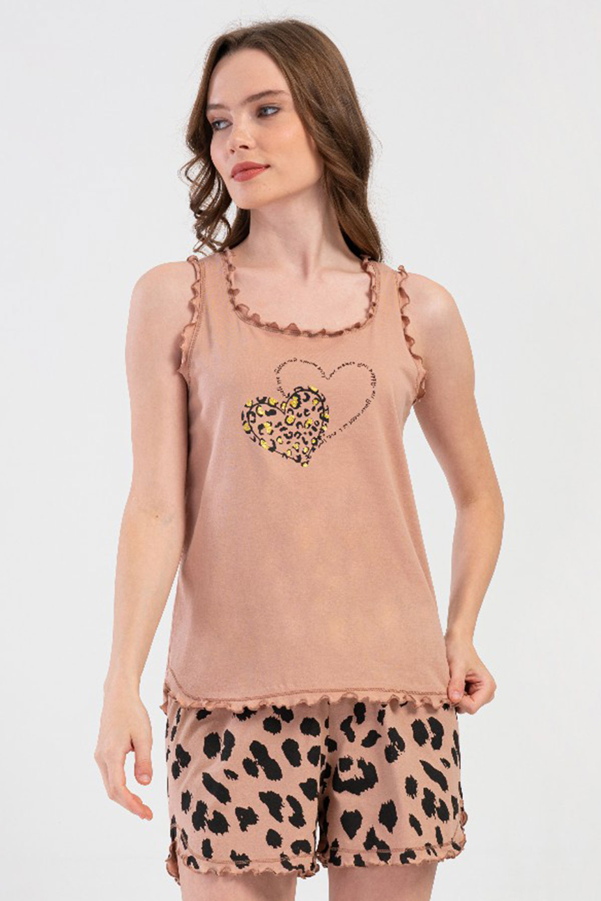 Pamuklu Kadın Büyük Beden Genıs Askılı Şortlu Pijama Takım
