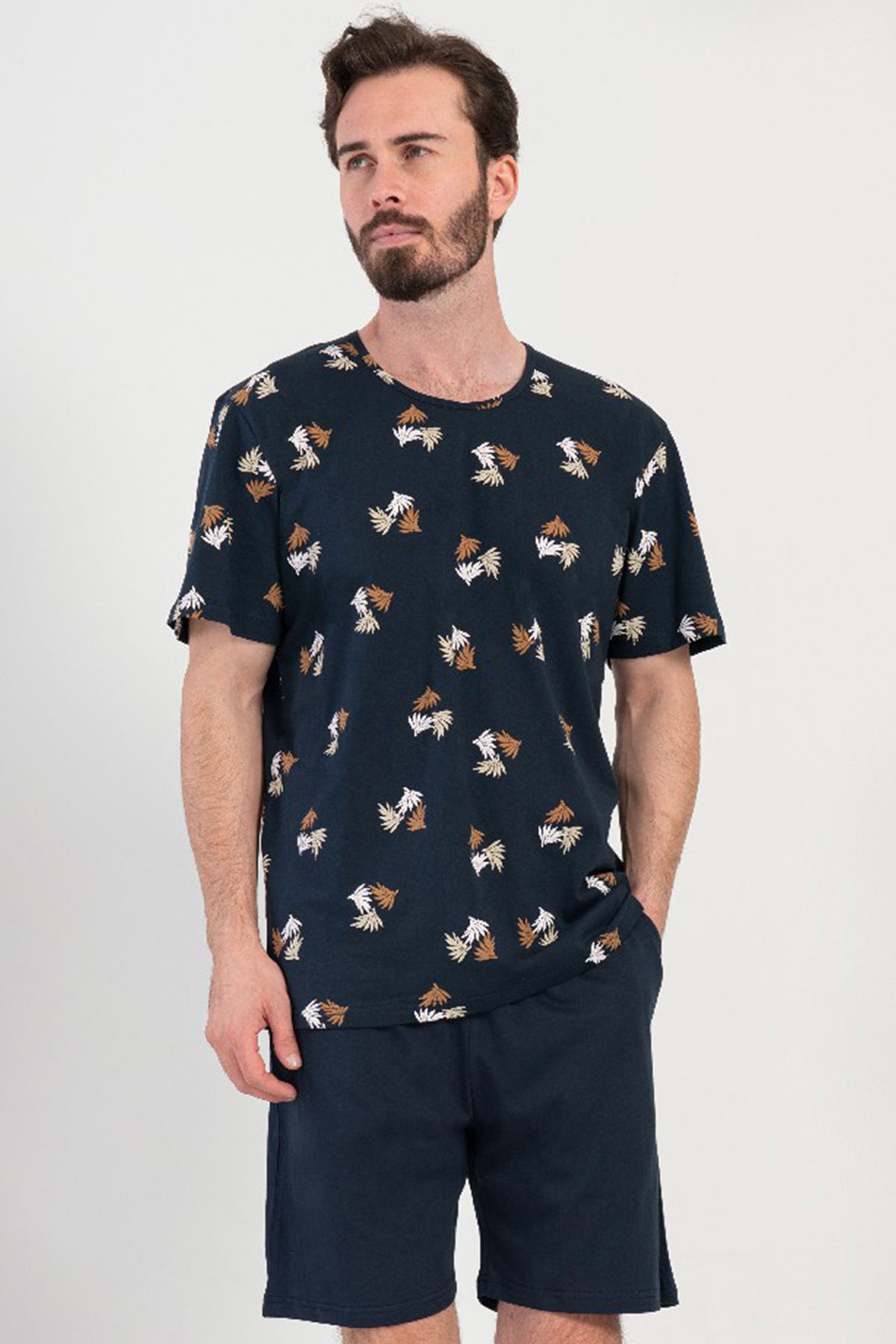 Pamuklu Erkek Kısa Kol Kaprili Pijama Takım
