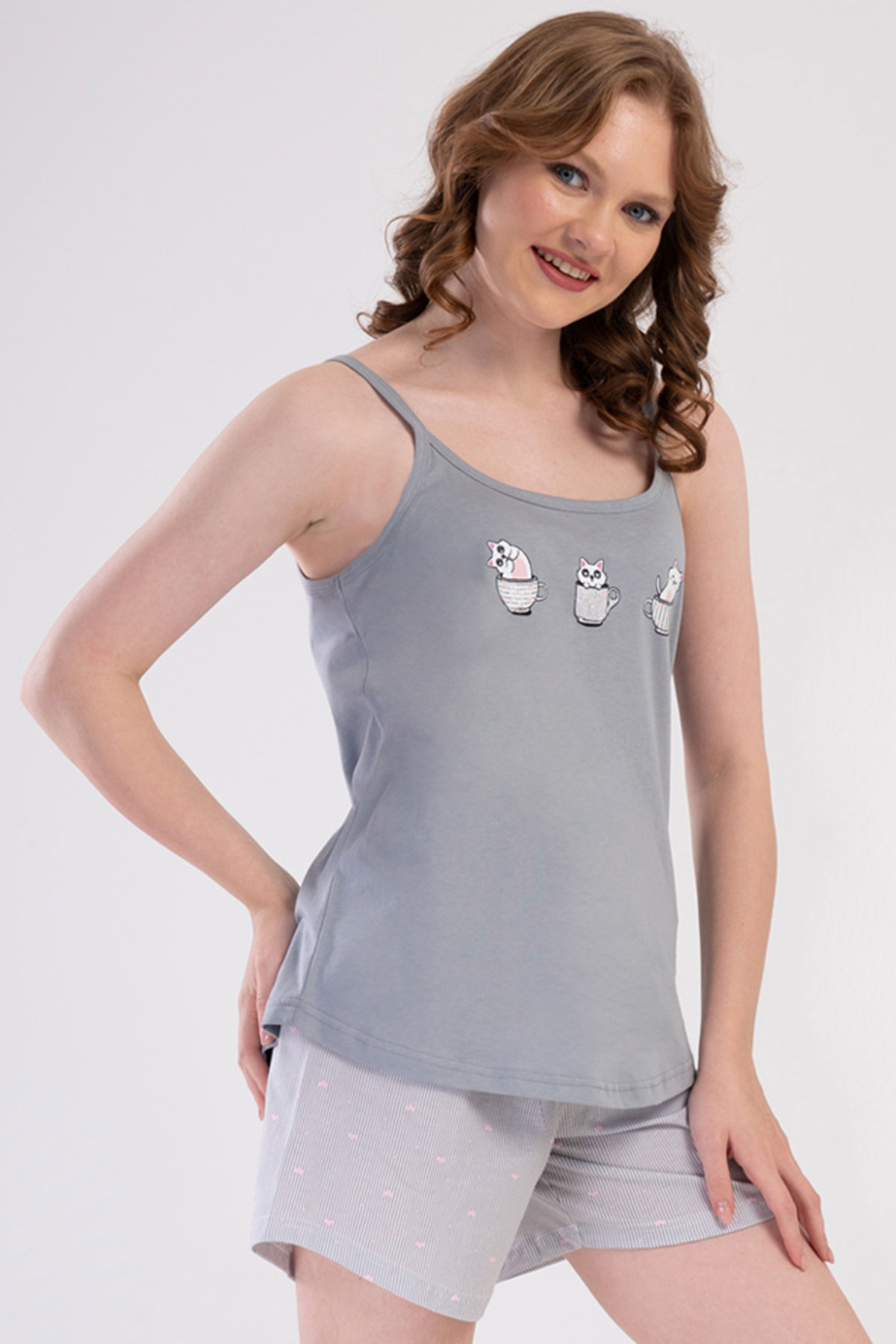 Pamuklu Kadın Ip Askılı Şortlu Pijama Takım

