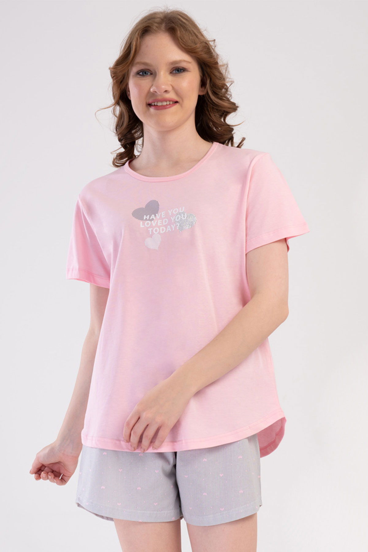 Pamuklu Kadın Büyük Beden Kısa Kol Şortlu Pijama Takım
