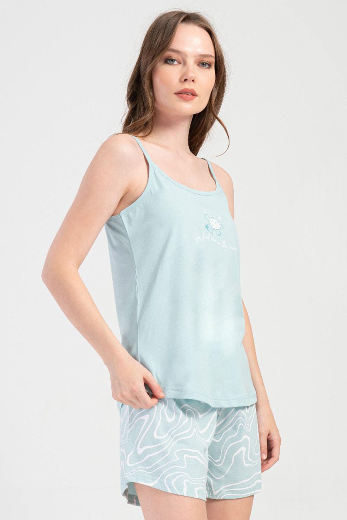 Pamuklu Kadın Ip Askılı Şortlu Pijama Takım
