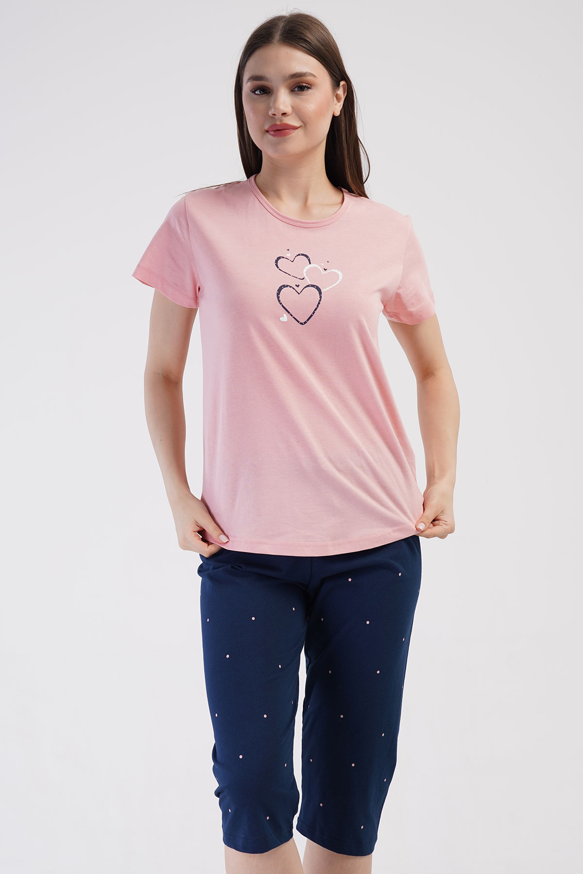 Pamuklu Kadın Kısa Kol Kaprili Pijama Takım

