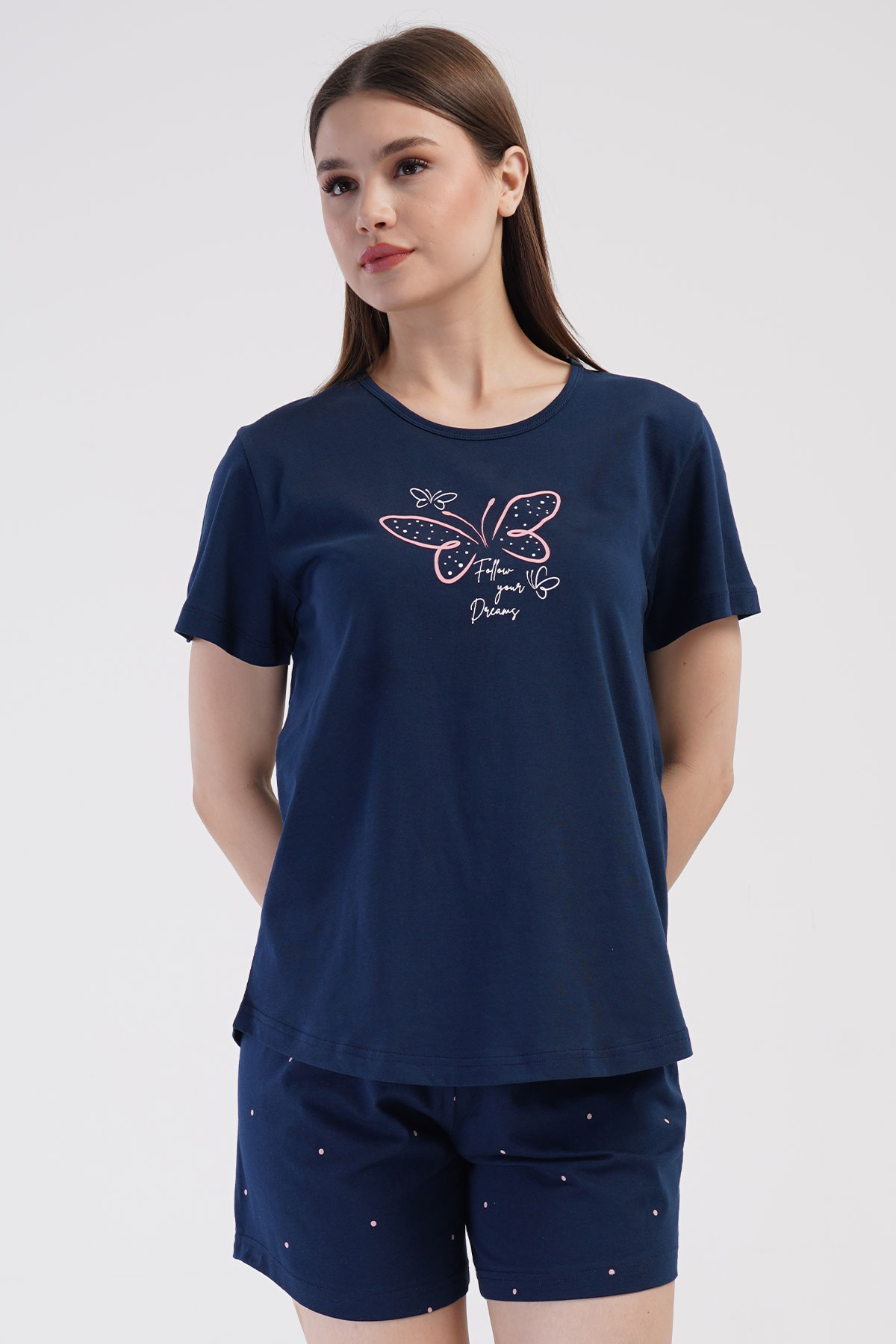 Pamuklu Kadın Büyük Beden Kısa Kol Şortlu Pijama Takım
