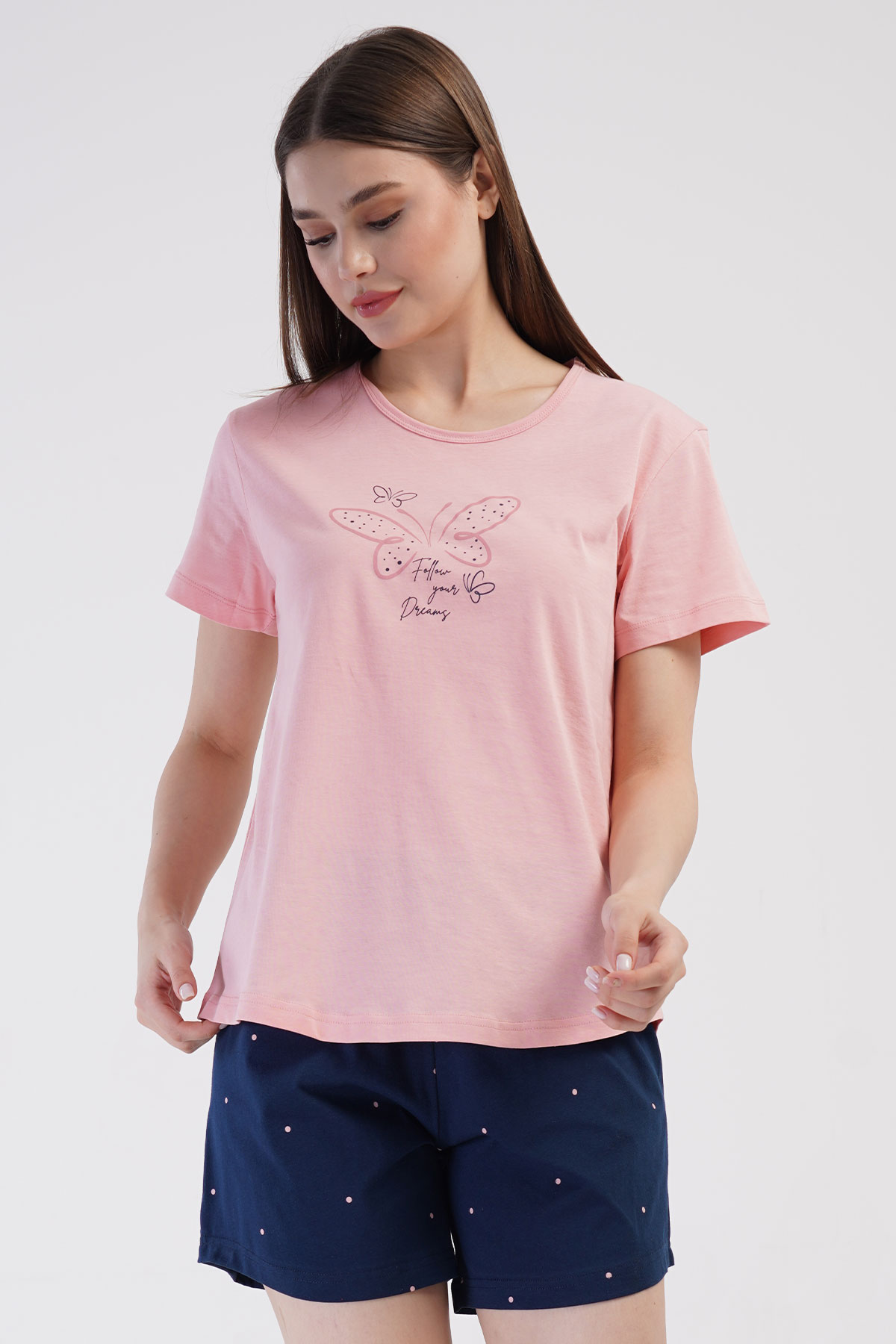 Pamuklu Kadın Büyük Beden Kısa Kol Şortlu Pijama Takım
