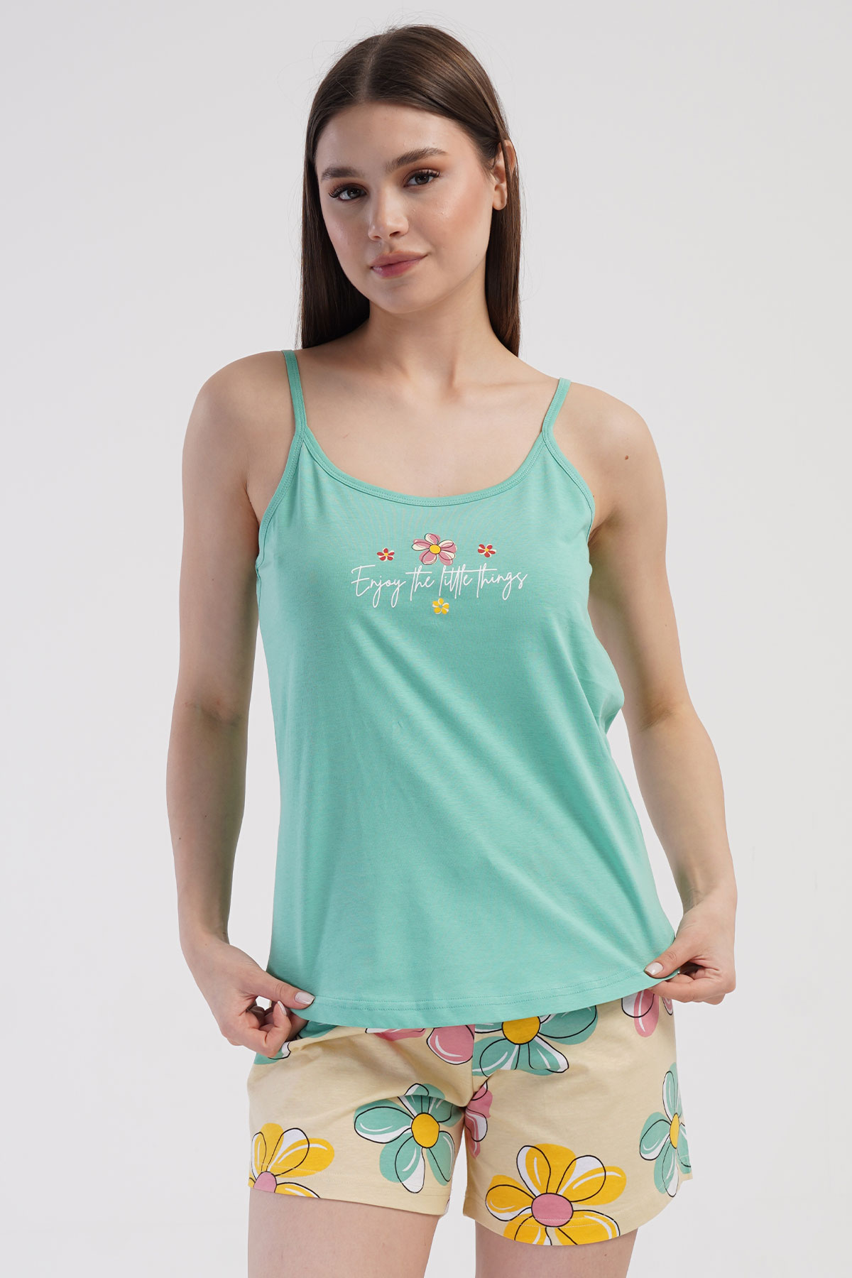 Pamuklu Kadın Ip Askılı Şortlu Pijama Takım
