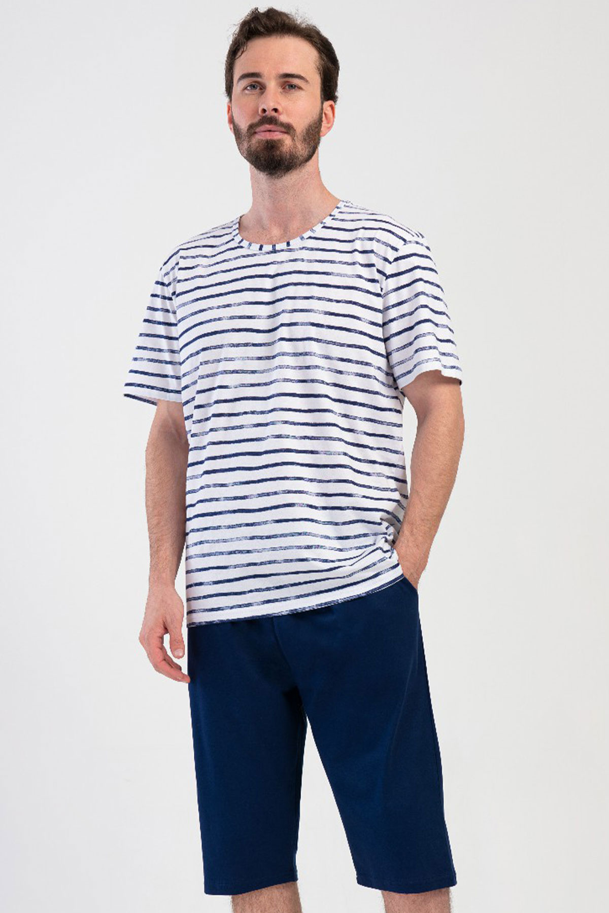 Pamuklu Erkek Kısa Kol Kaprili Pijama Takım
