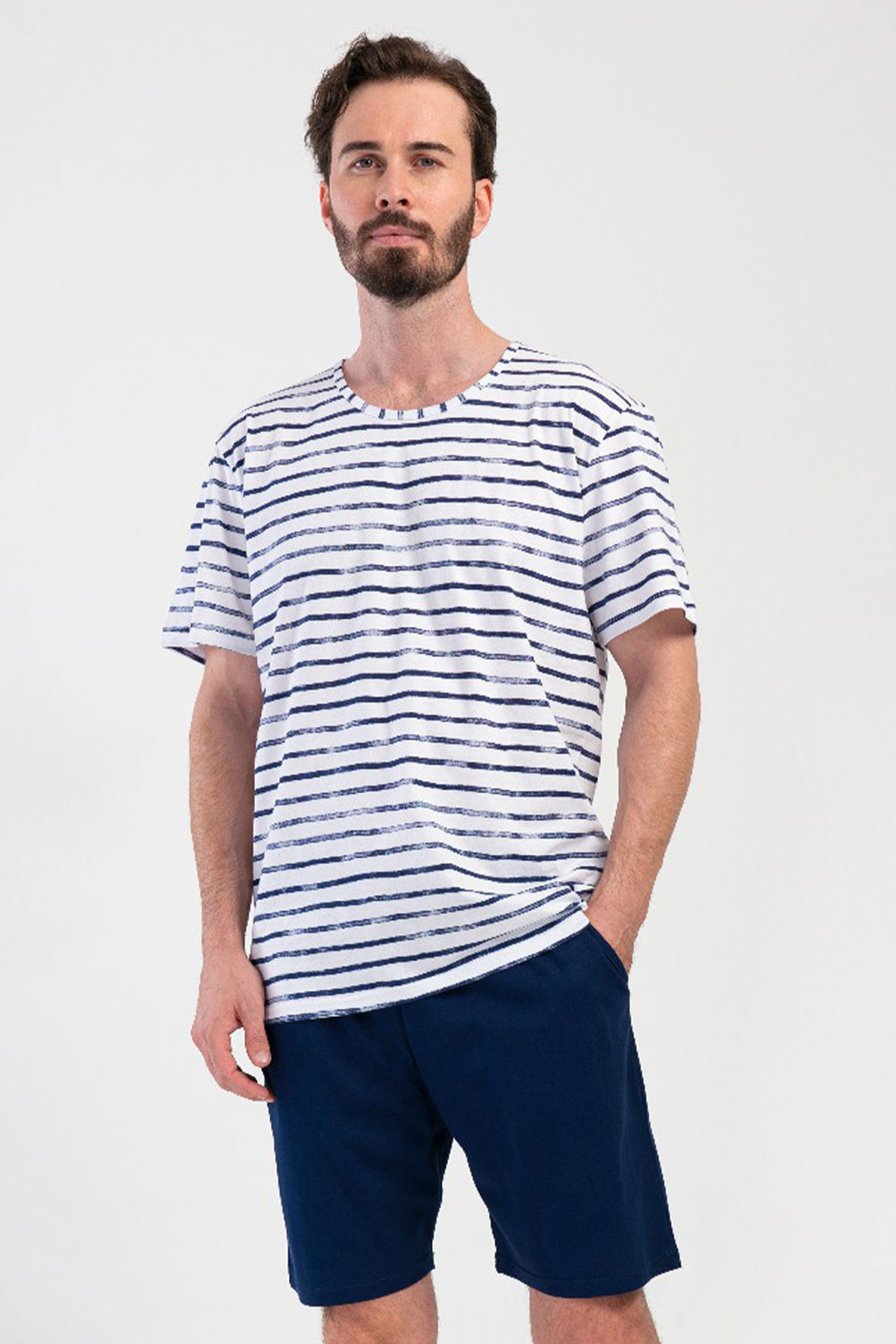 Pamuklu Erkek Büyük Beden Kısa Kol Şortlu Pijama Takım
