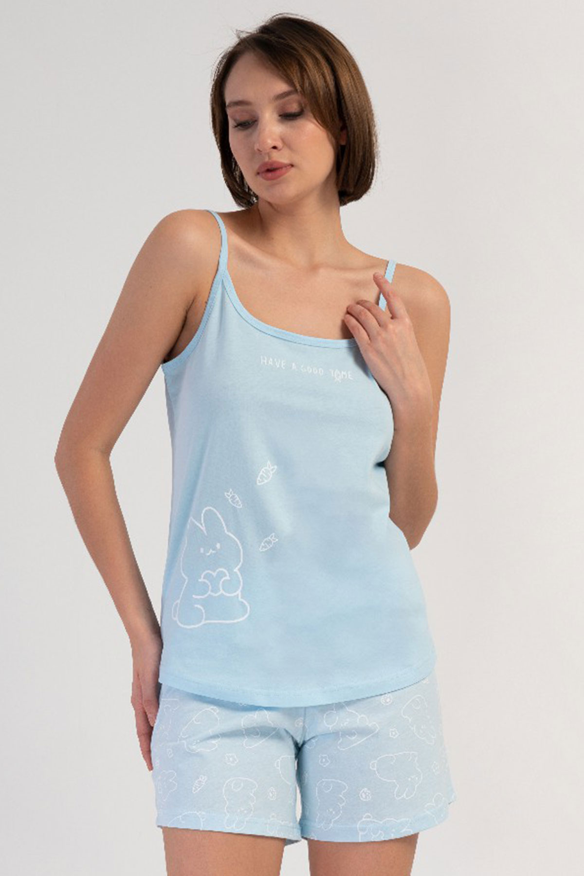 Pamuklu Kadın Ip Askılı Şortlu Pijama Takım
