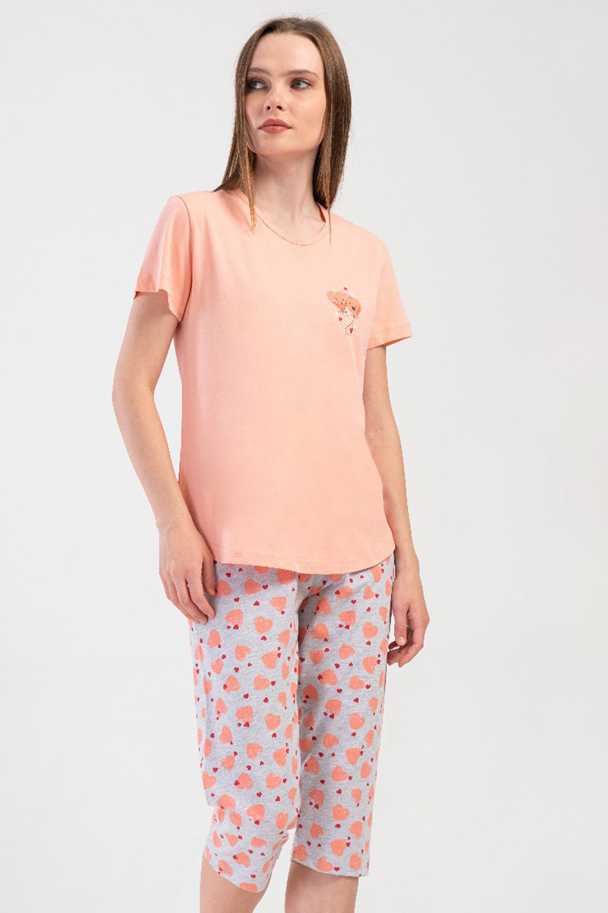 Kadın Kısa Kol Kaprili Pijama Takım
