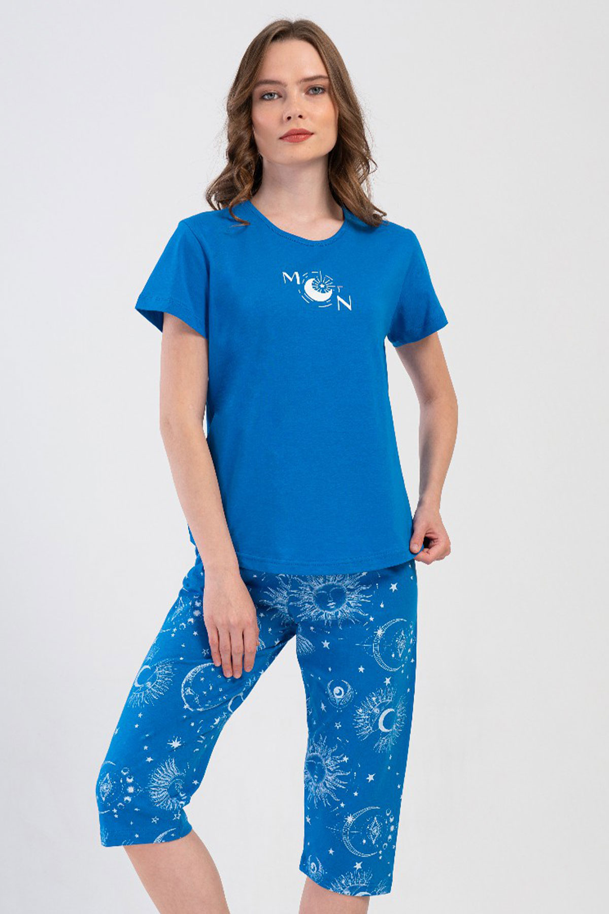 Pamuklu Kadın Kısa Kol Kaprili Pijama Takım

