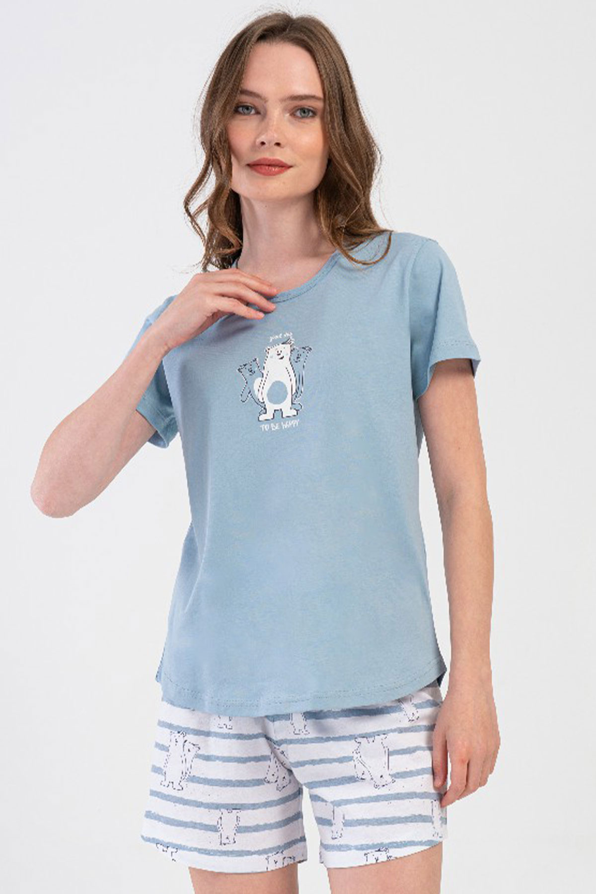 Pamuklu Kadın Kısa Kol Şortlu Pijama Takım

