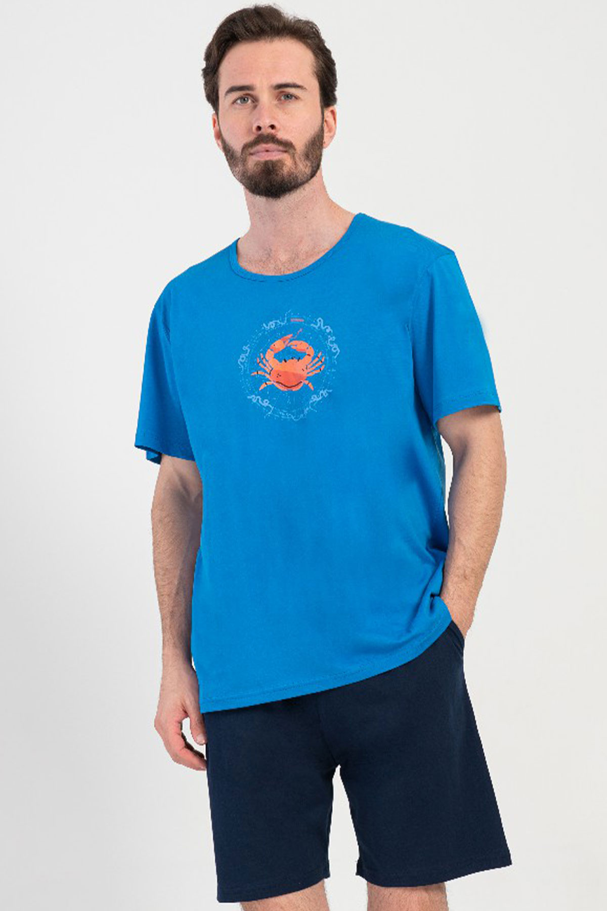 Pamuklu Erkek Kısa Kol Şortlu Pijama Takım
