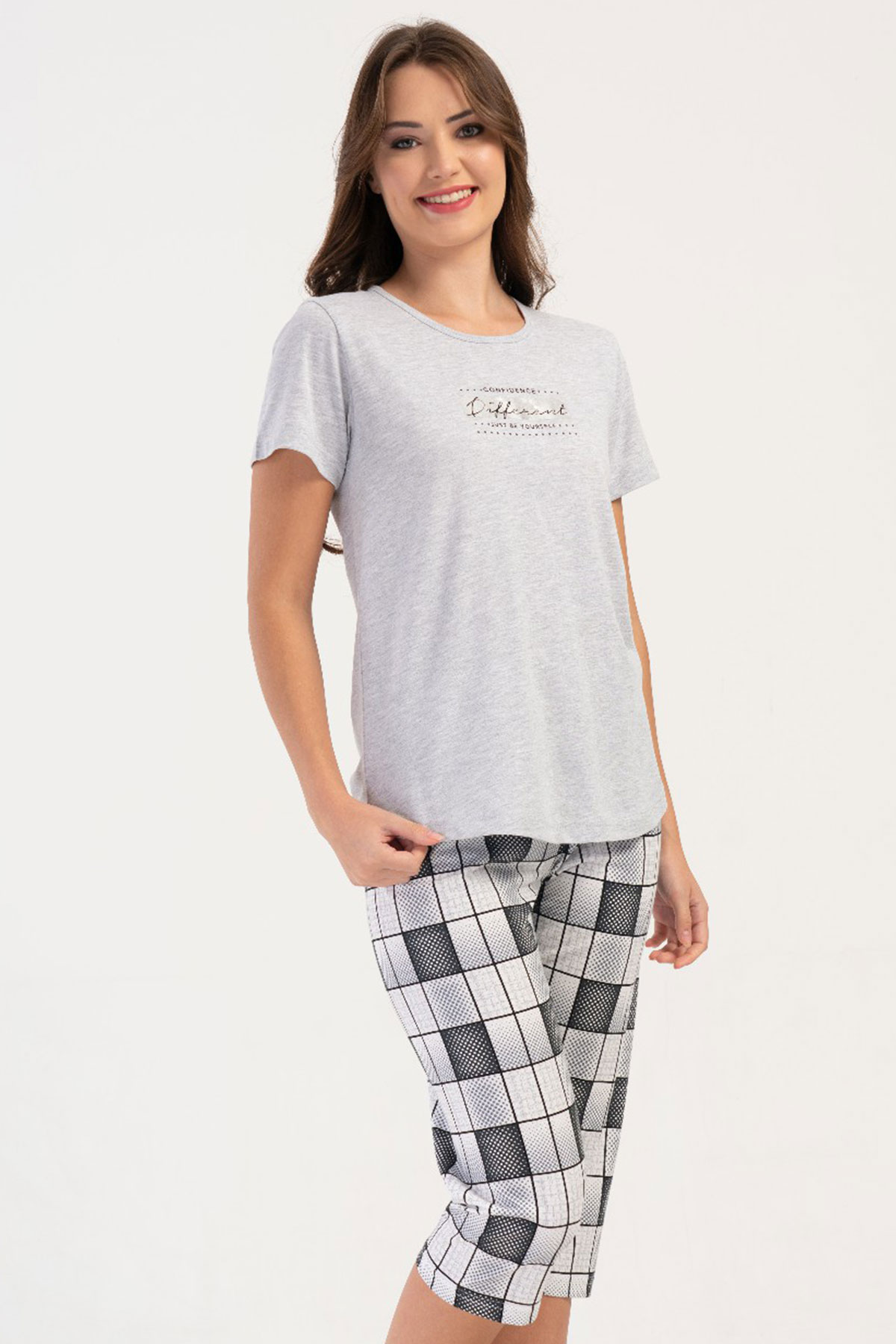 Kadın Kısa Kol Kaprili Pijama Takım
