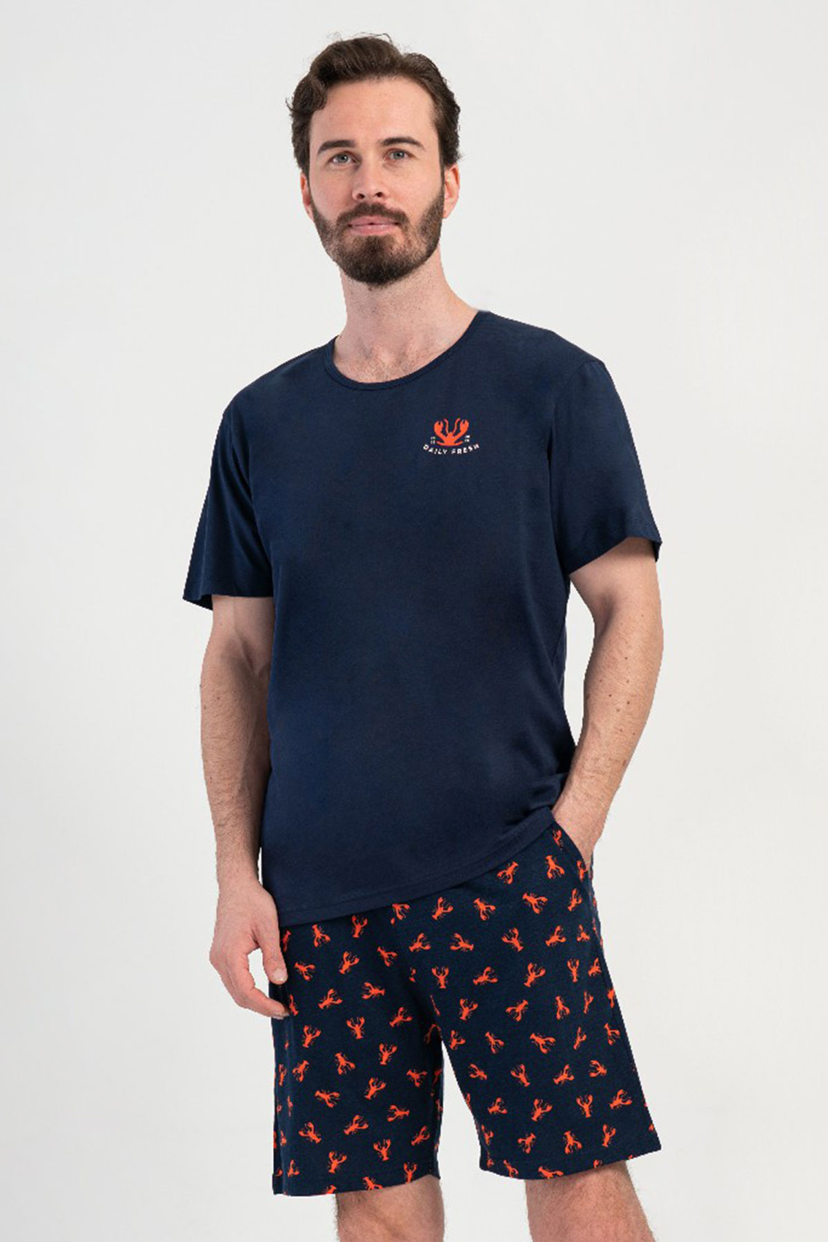 Pamuklu Erkek Kısa Kol Şortlu Pijama Takım
