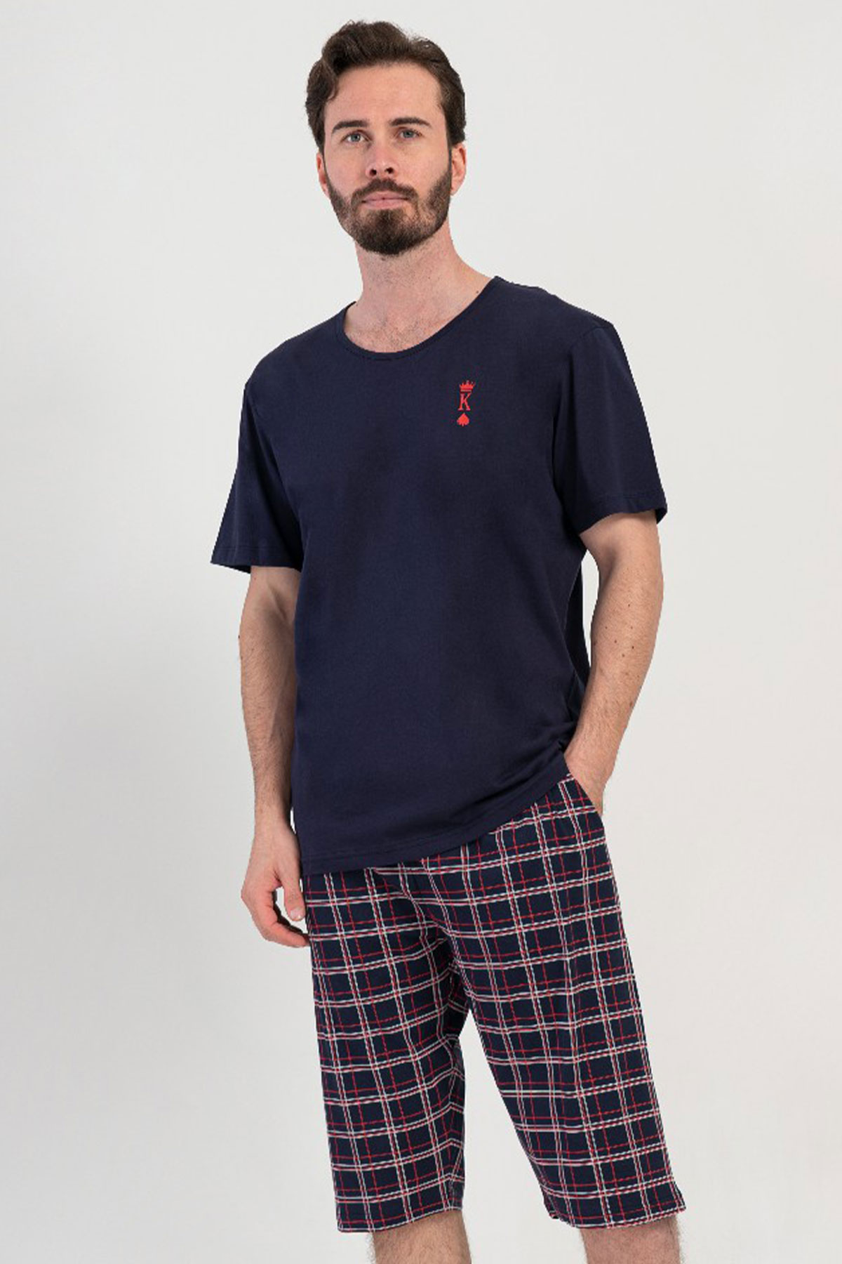 Pamuklu Erkek Kısa Kol Kaprili Pijama Takım
