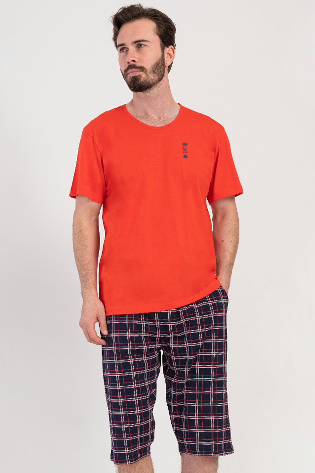 Pamuklu Erkek Kısa Kol Kaprili Pijama Takım
