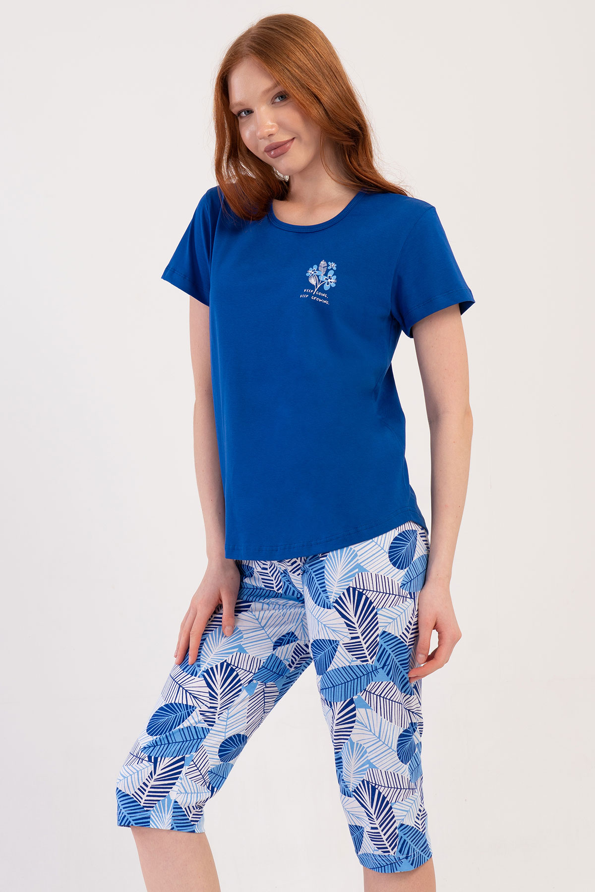 Pamuklu Kadın Kısa Kol Kaprili Pijama Takım
