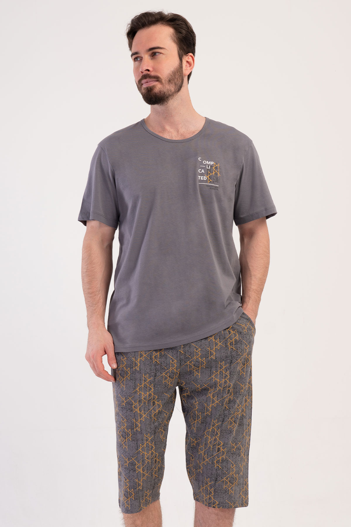 Pamuklu Erkek Kısa Kol Kaprili Pijama Takım
