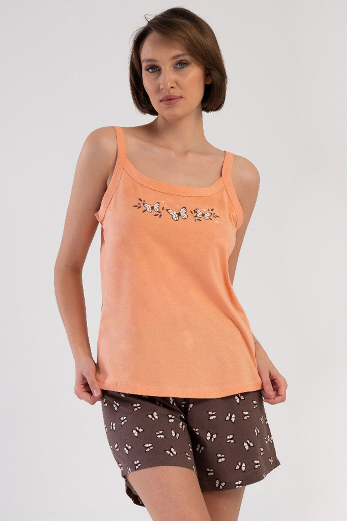 Pamuklu Kadın Büyük Beden Ip Askılı Şortlu Pijama Takım
