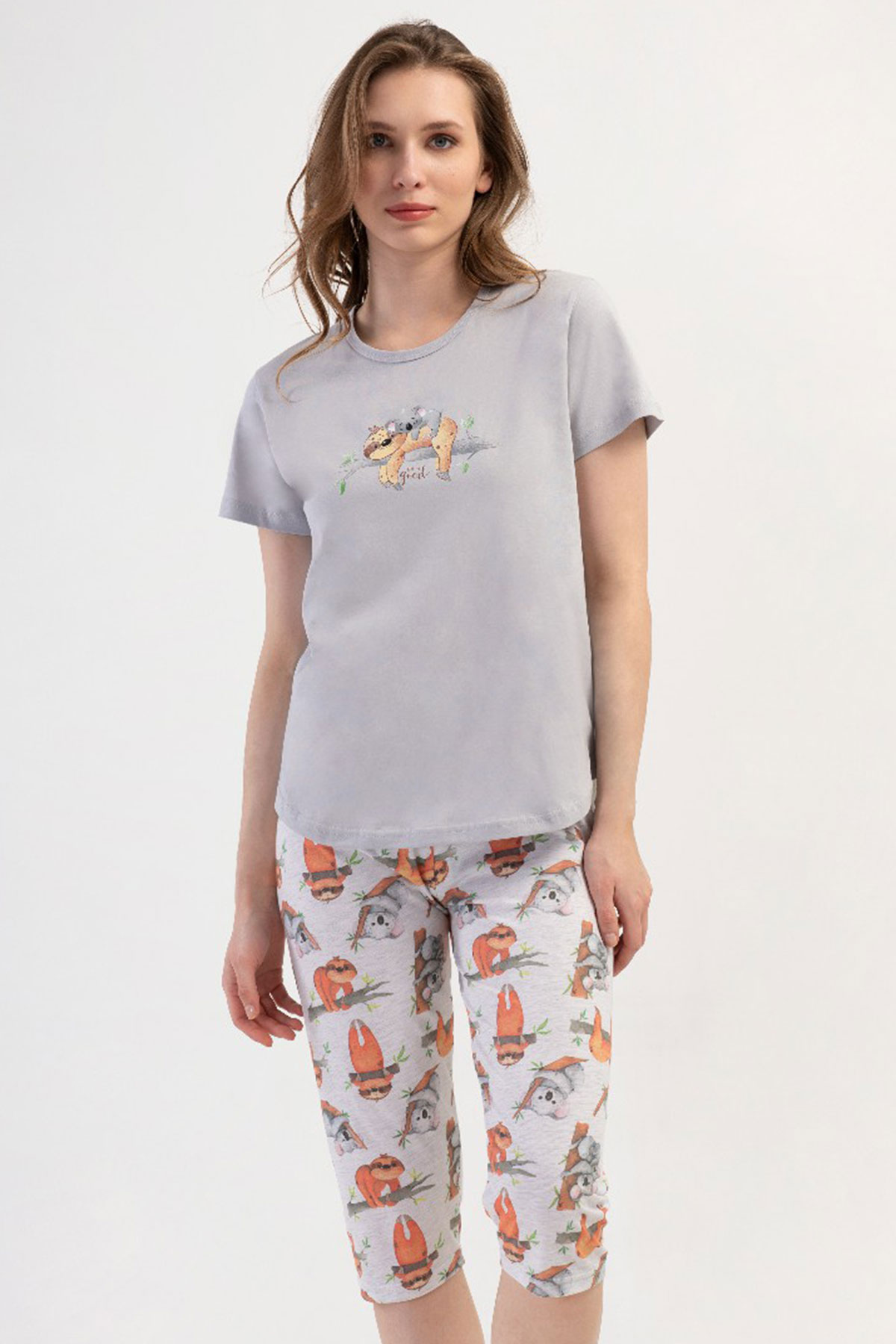 Kadın Kısa Kol Kaprili Pijama Takım
