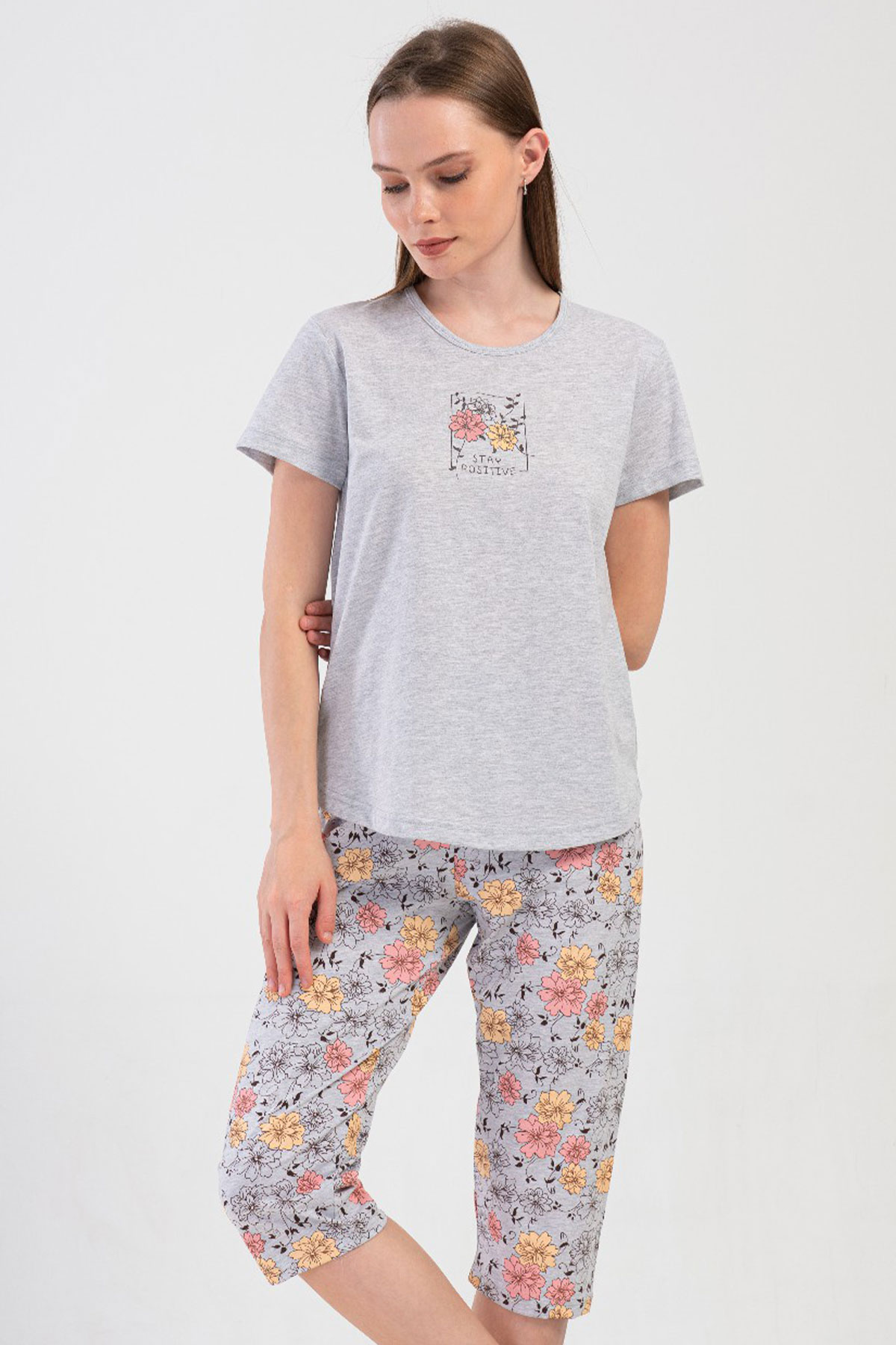 Kadın Kısa Kol Kaprili Pijama Takım
