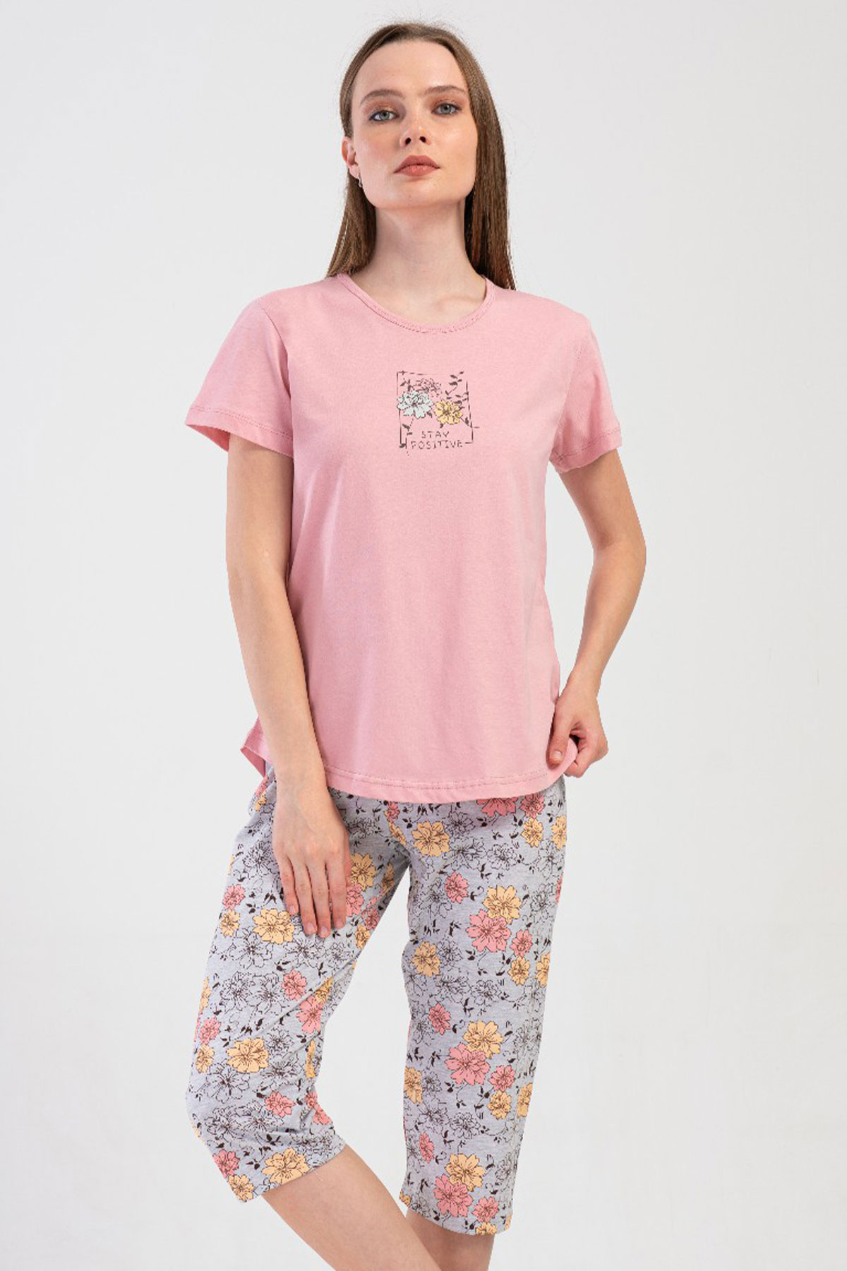 Kadın Kısa Kol Kaprili Pijama Takım
