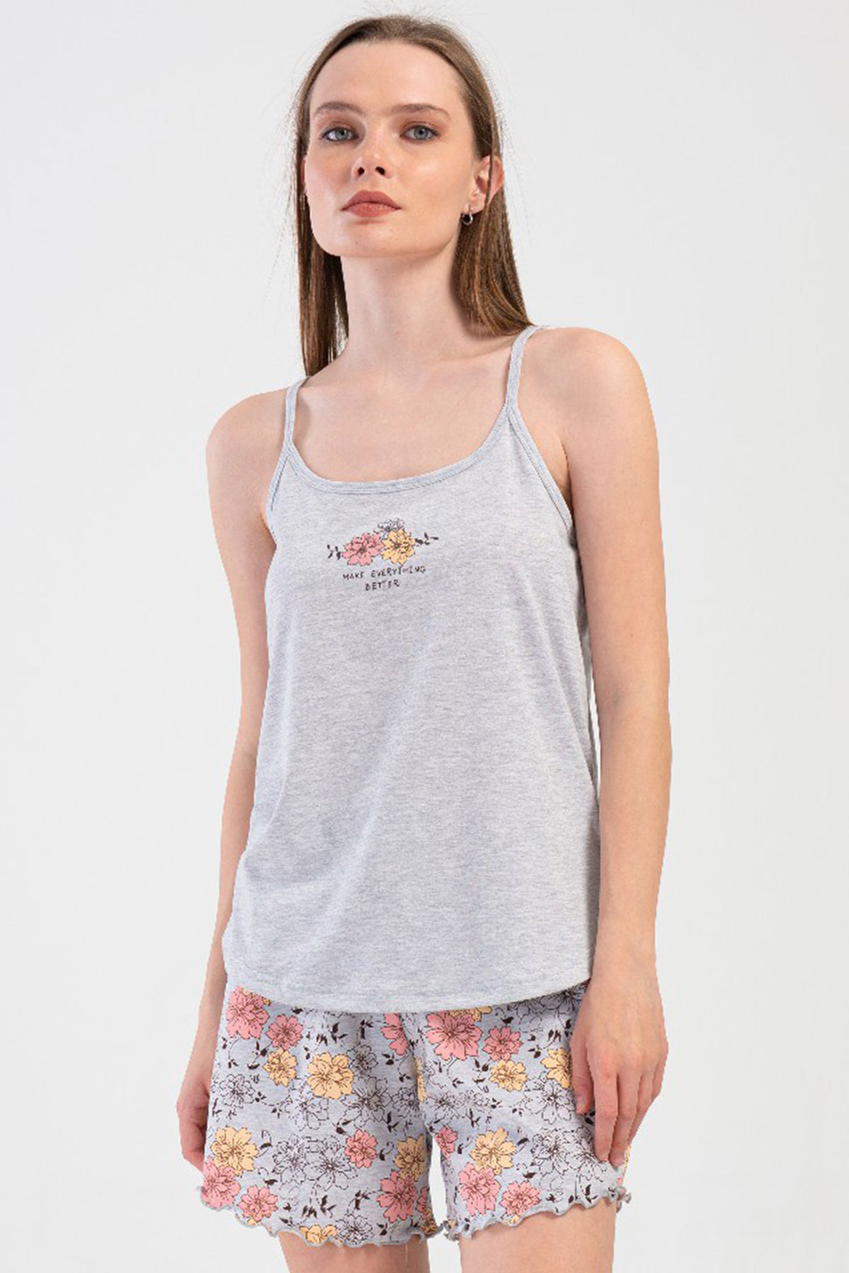Kadın Büyük Beden Ip Askılı Şortlu Pijama Takım
