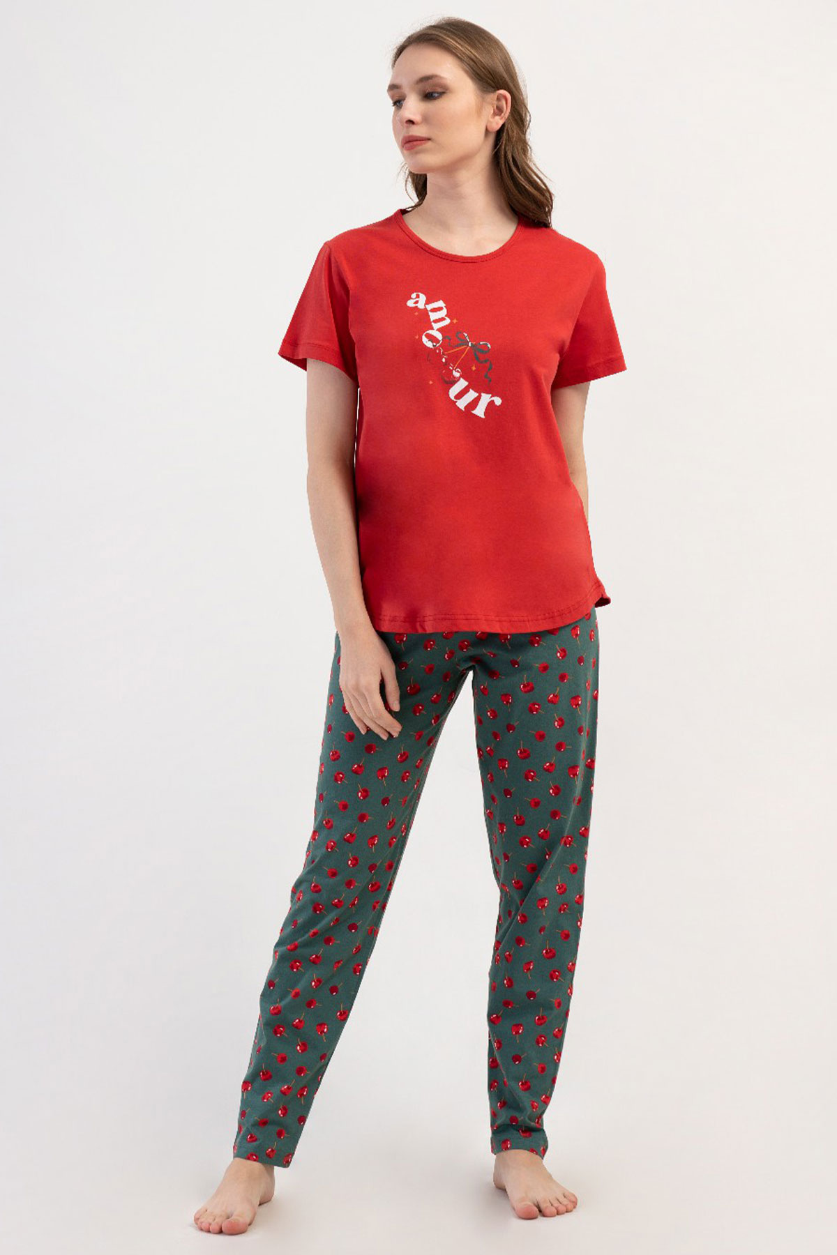 Pamuklu Kadın Büyük Beden Kısa Kol Pijama Takım
